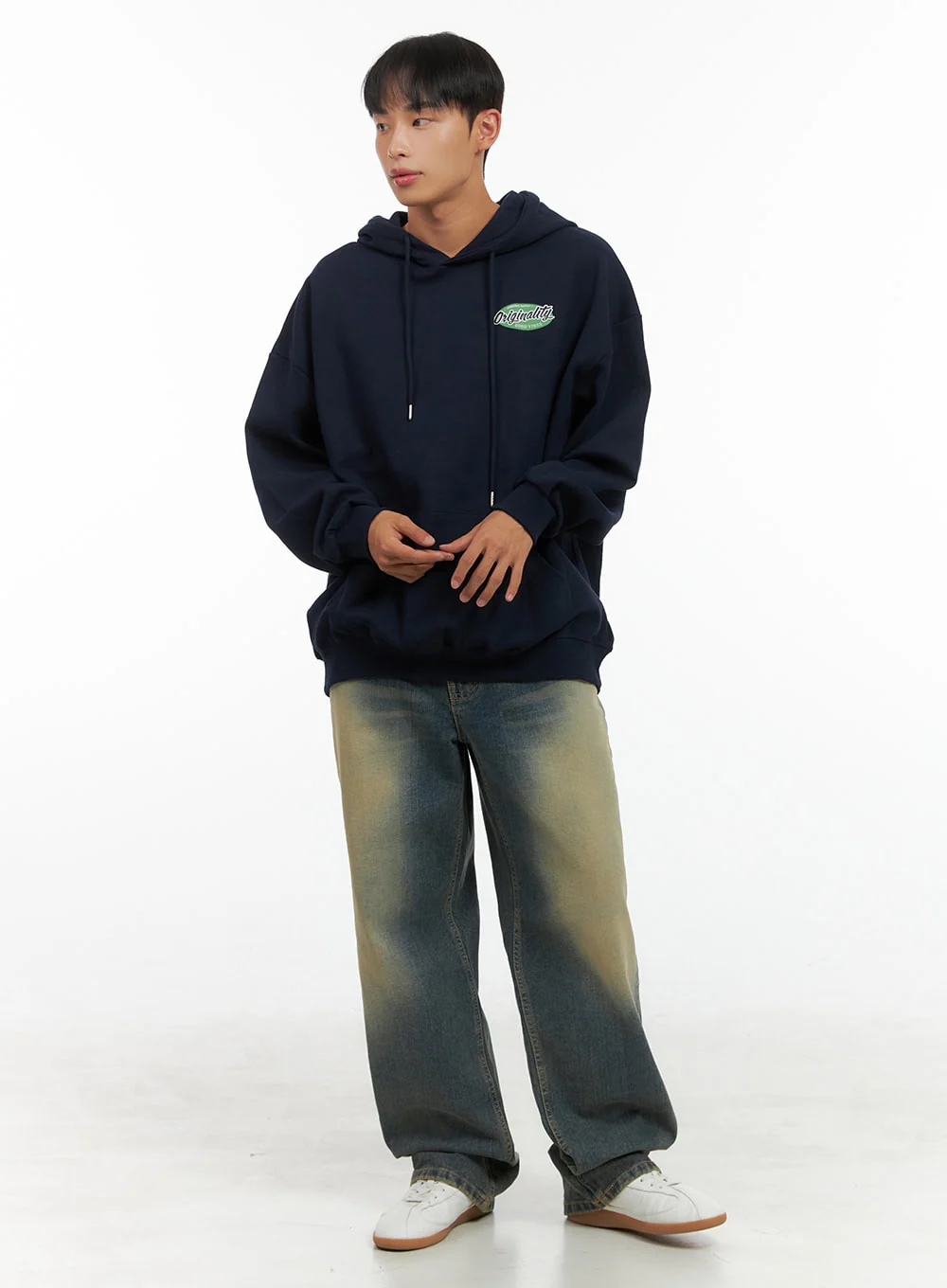 Men's Graphic Hooded Sweatshirt (Dark blue) IS420 - Image 2