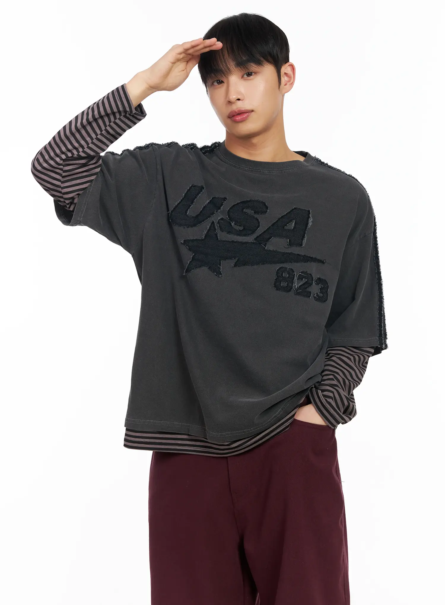 Men's Graphic Layered Long Sleeve T-Shirt IM516 - Image 2