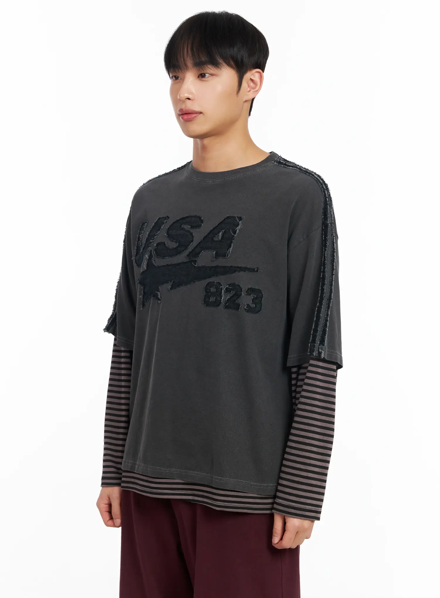 Men's Graphic Layered Long Sleeve T-Shirt IM516 - Image 4
