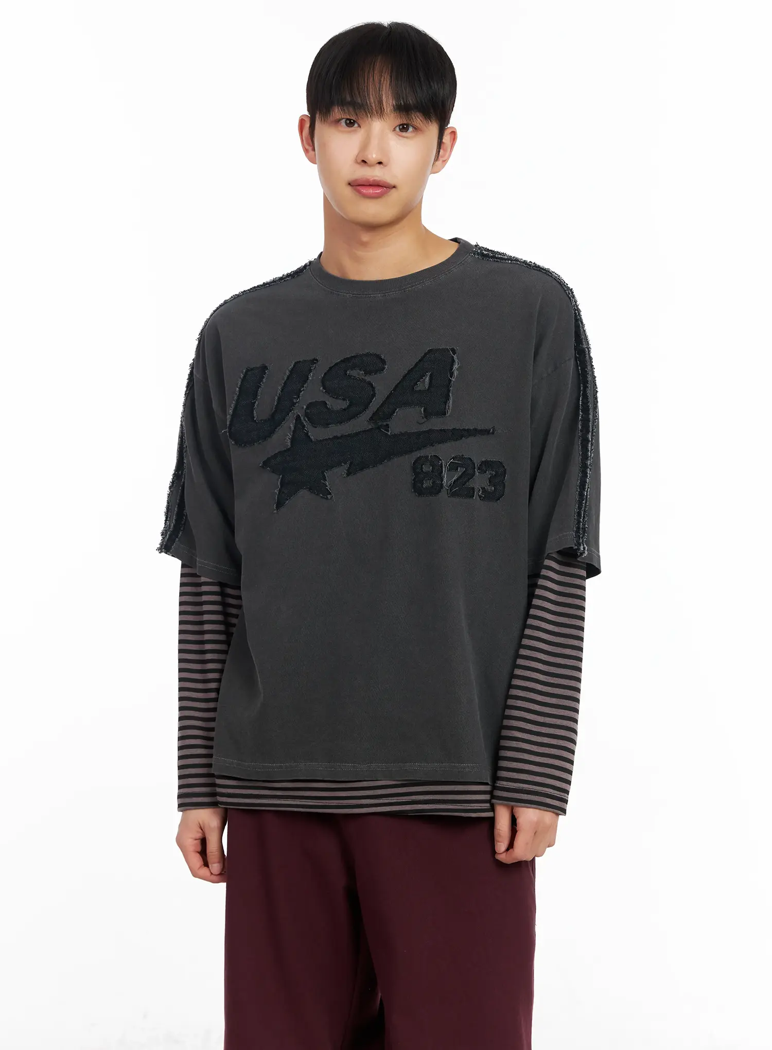 Men's Graphic Layered Long Sleeve T-Shirt IM516 - Image 6