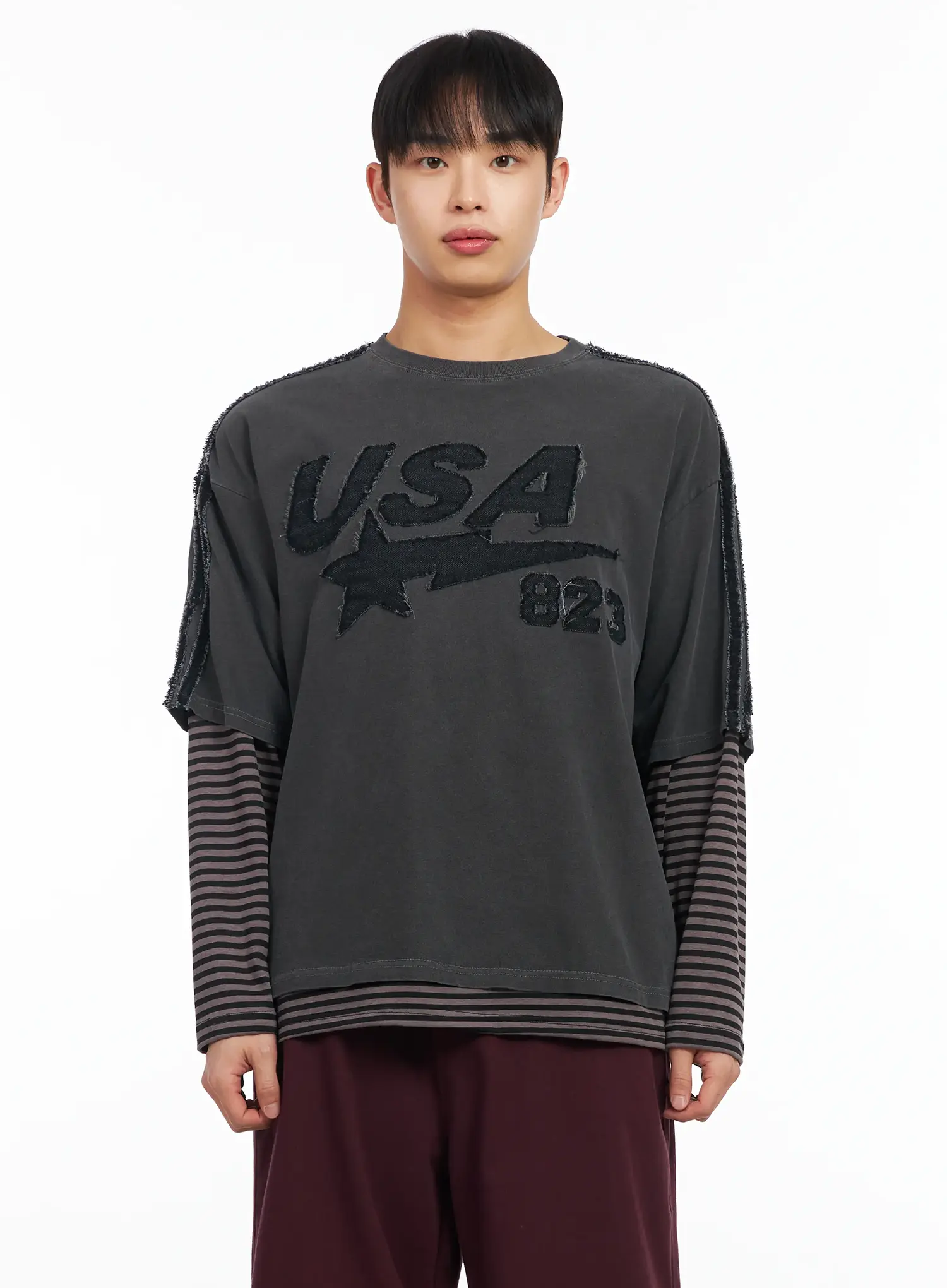 Men's Graphic Layered Long Sleeve T-Shirt IM516 - Image 8