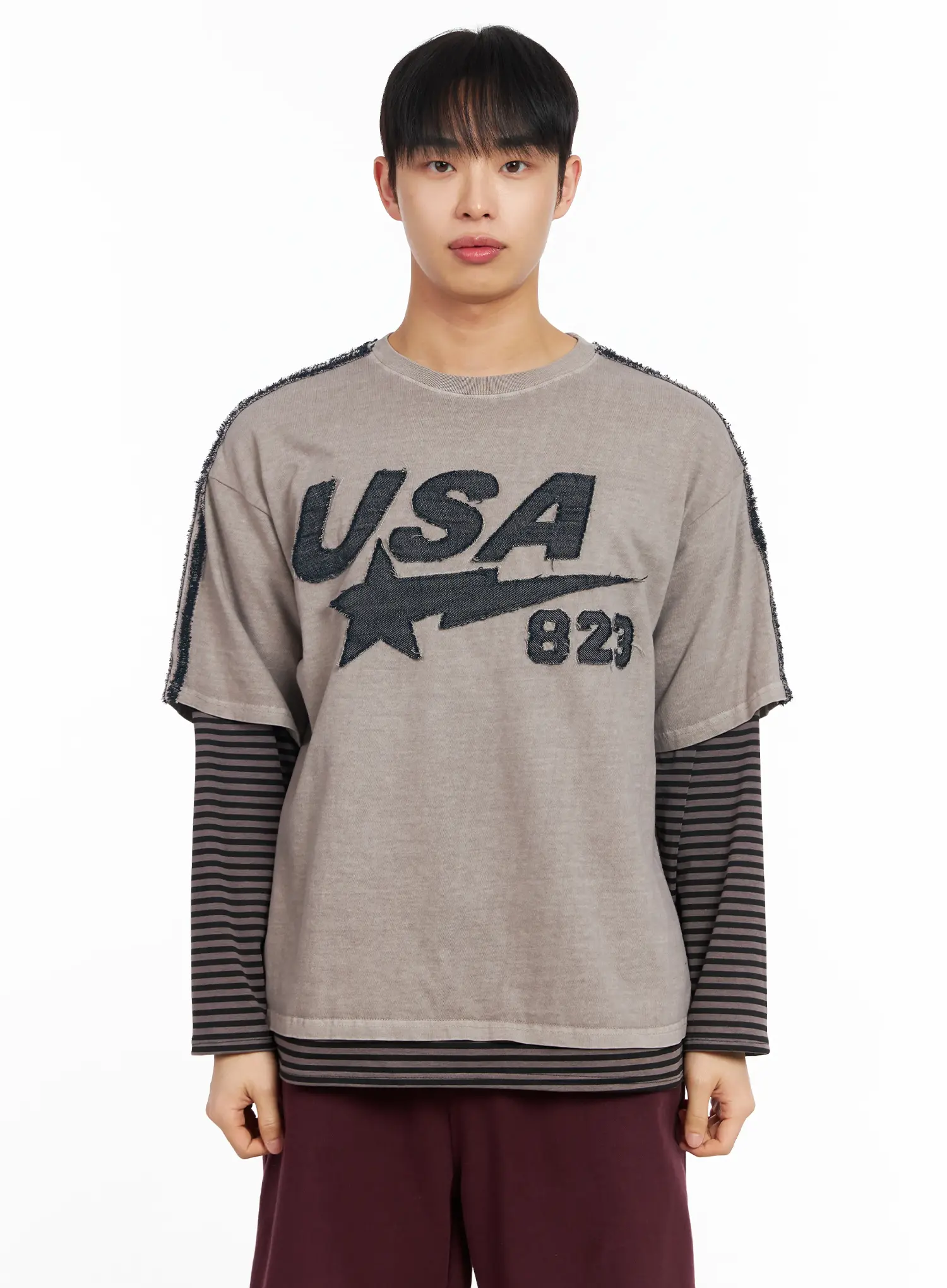 Men's Graphic Layered Long Sleeve T-Shirt IM516 - Image 9