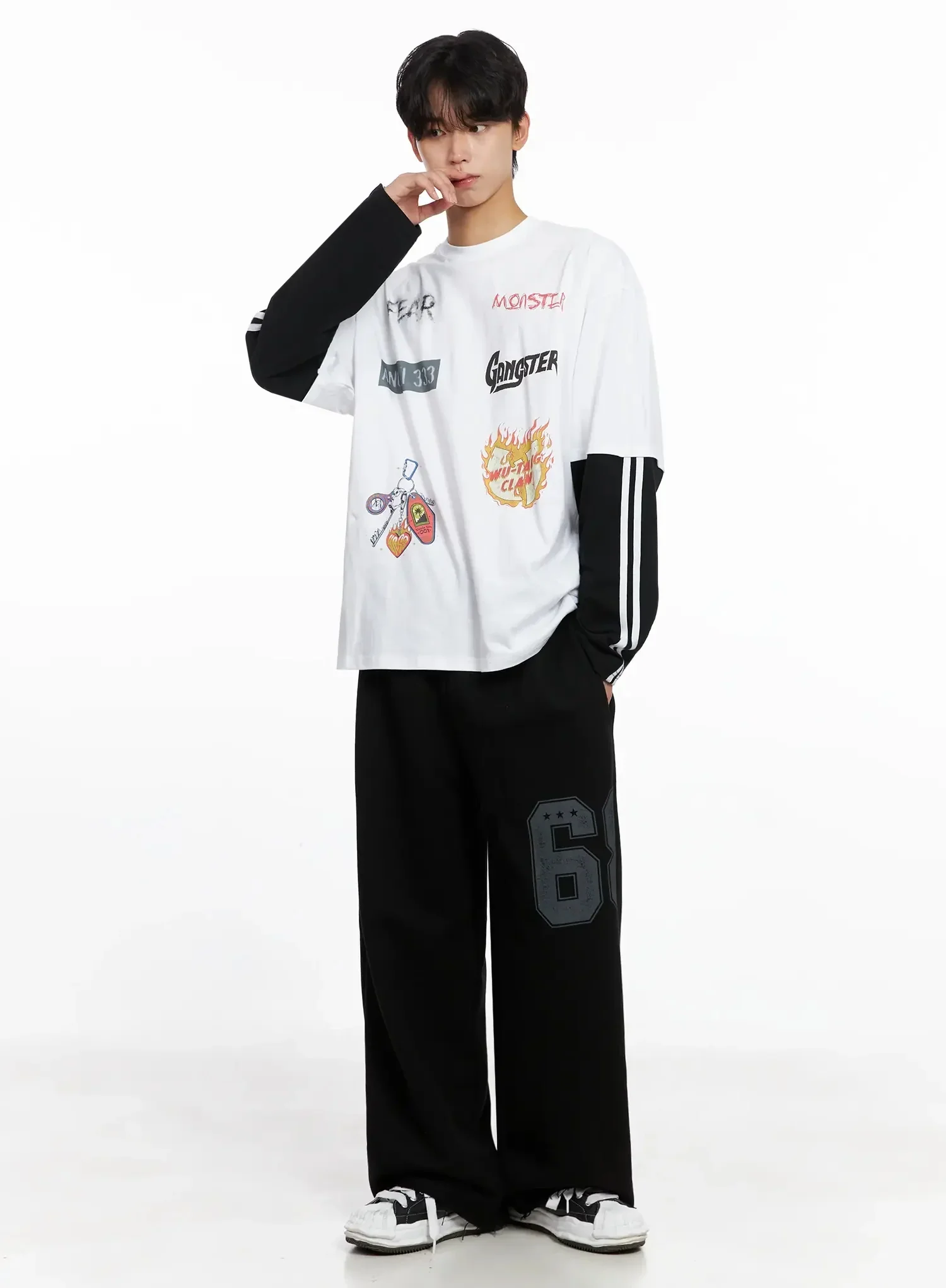 Men's Graphic Layered Long Sleeve Top IO517 - Image 13