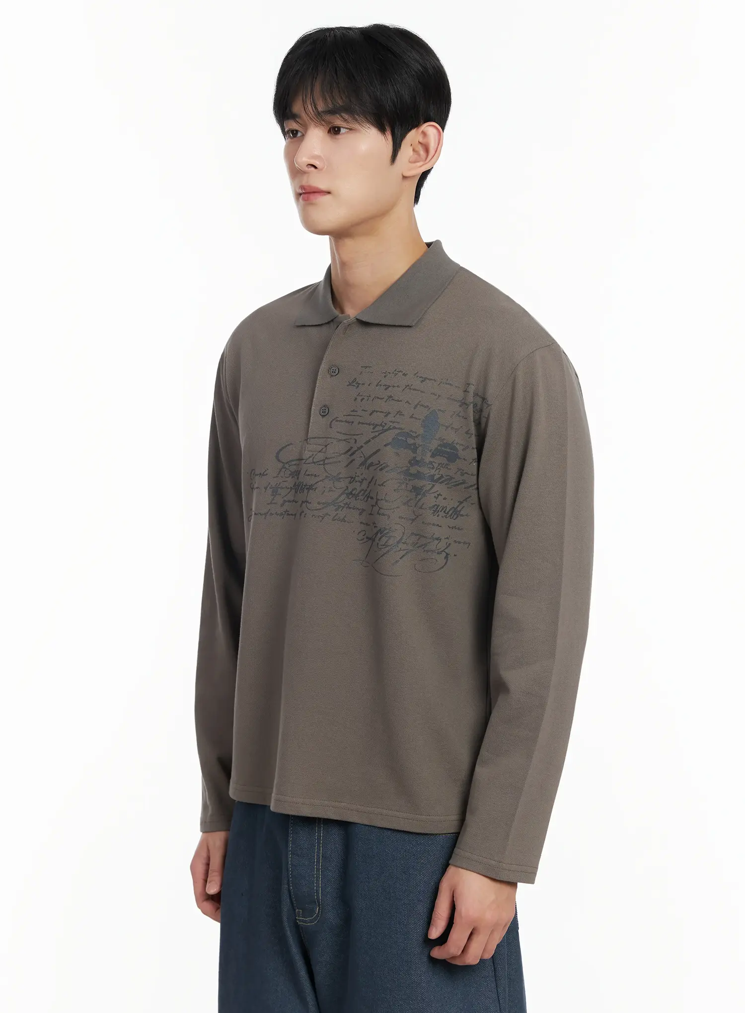 Men's Graphic Long Sleeve Polo Shirt IF516 - Image 4