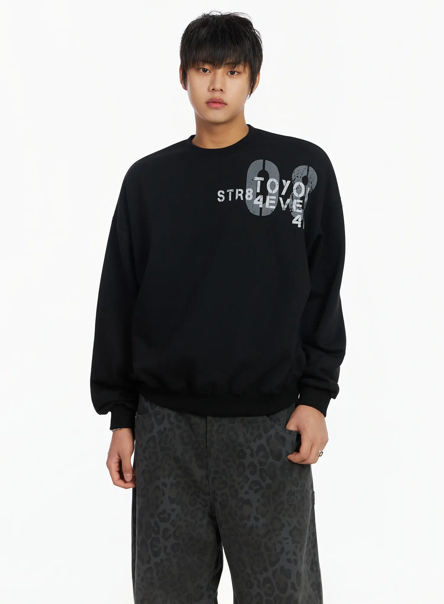 Men's Graphic Print Fleece Crewneck Sweatshirt IJ527
