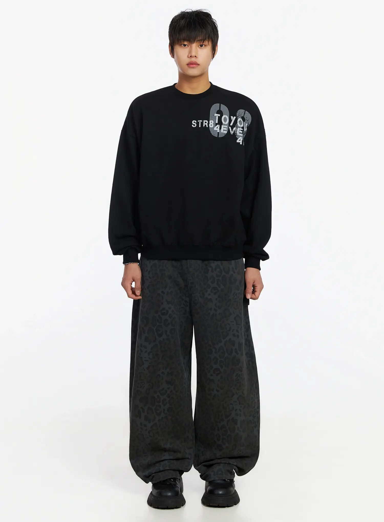 Men's Graphic Print Fleece Crewneck Sweatshirt IJ527 - Image 3