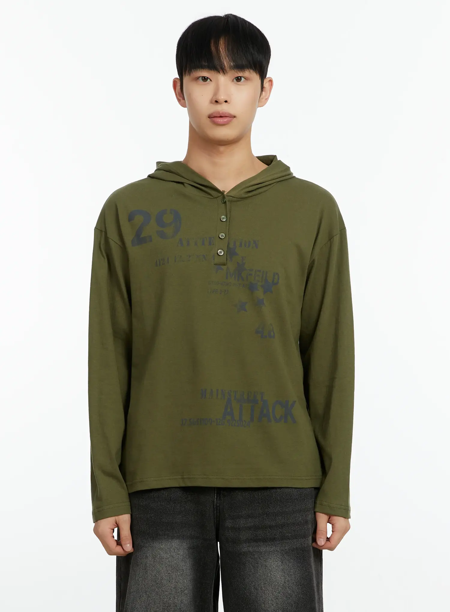 Men's Graphic Print Henley Hooded Long Sleeve Top IF511 - Image 10
