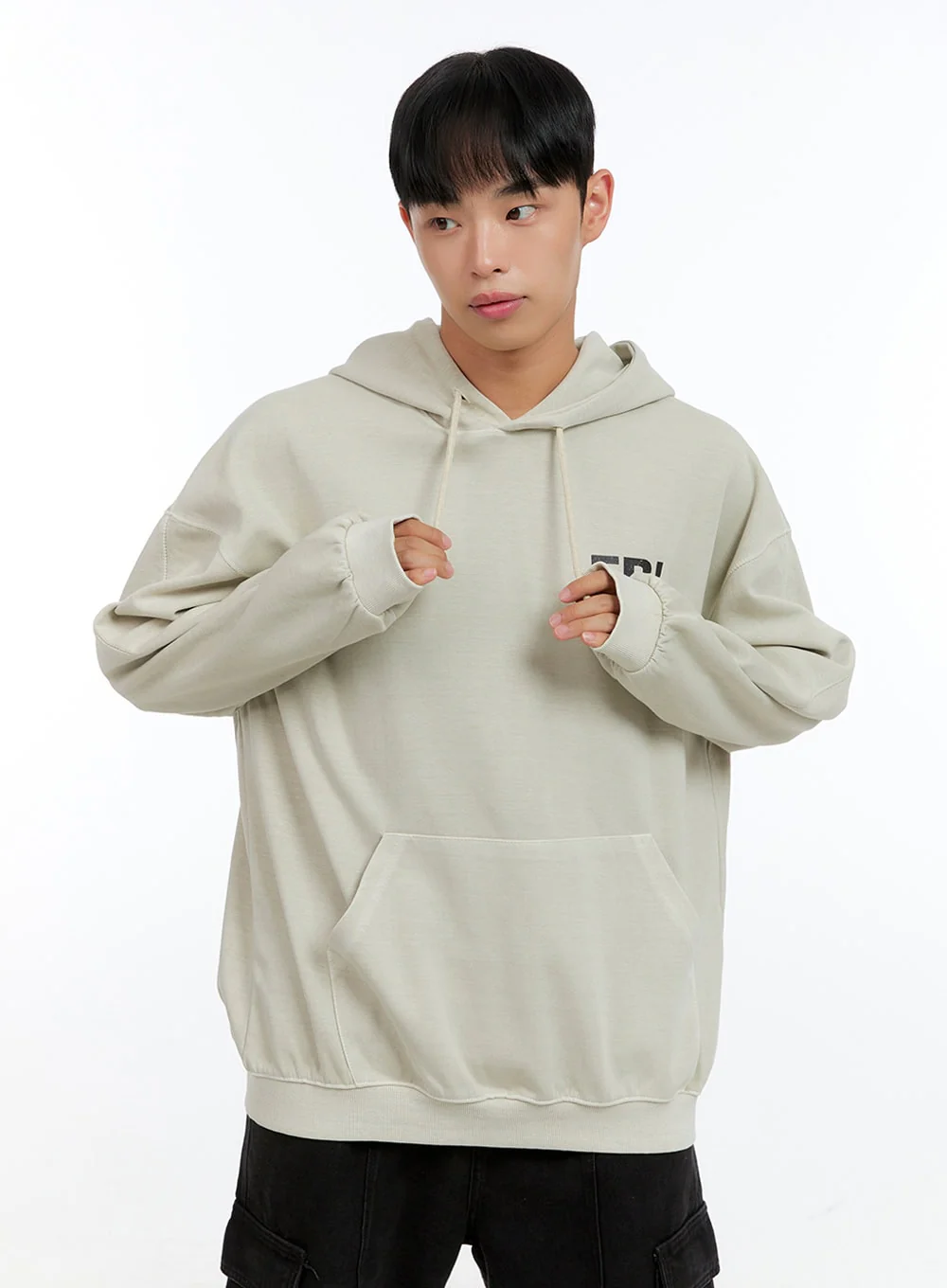 Men's Graphic Simple Lettering Hoodie (Beige) IG416 - Image 3