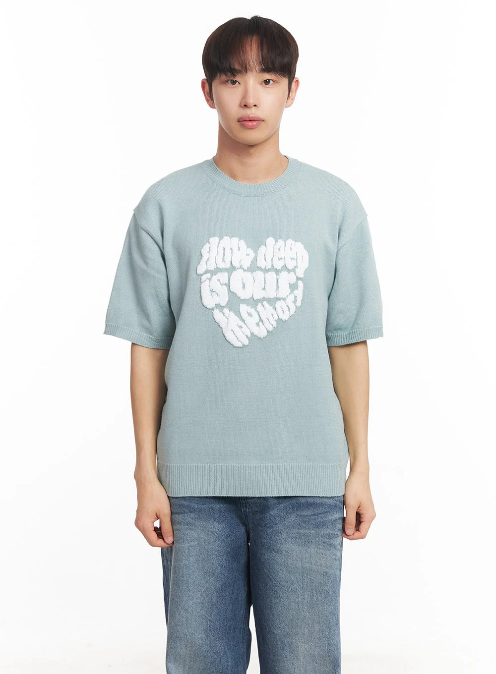 Men's Heart Graphic Short Sleeve Sweater IA521 - Image 16