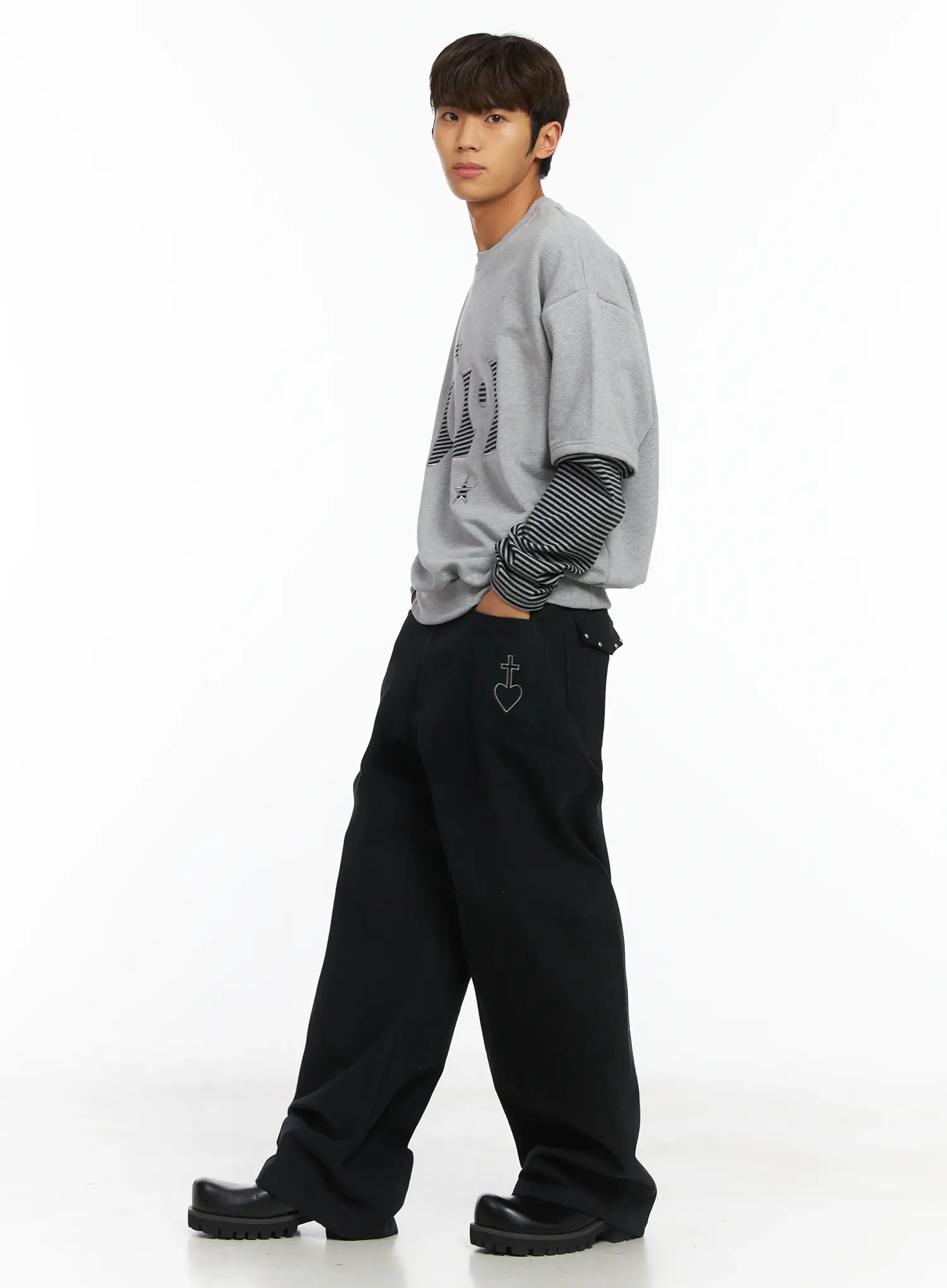 Men's Heart Stud Wide Leg Jeans IJ514 - Image 3