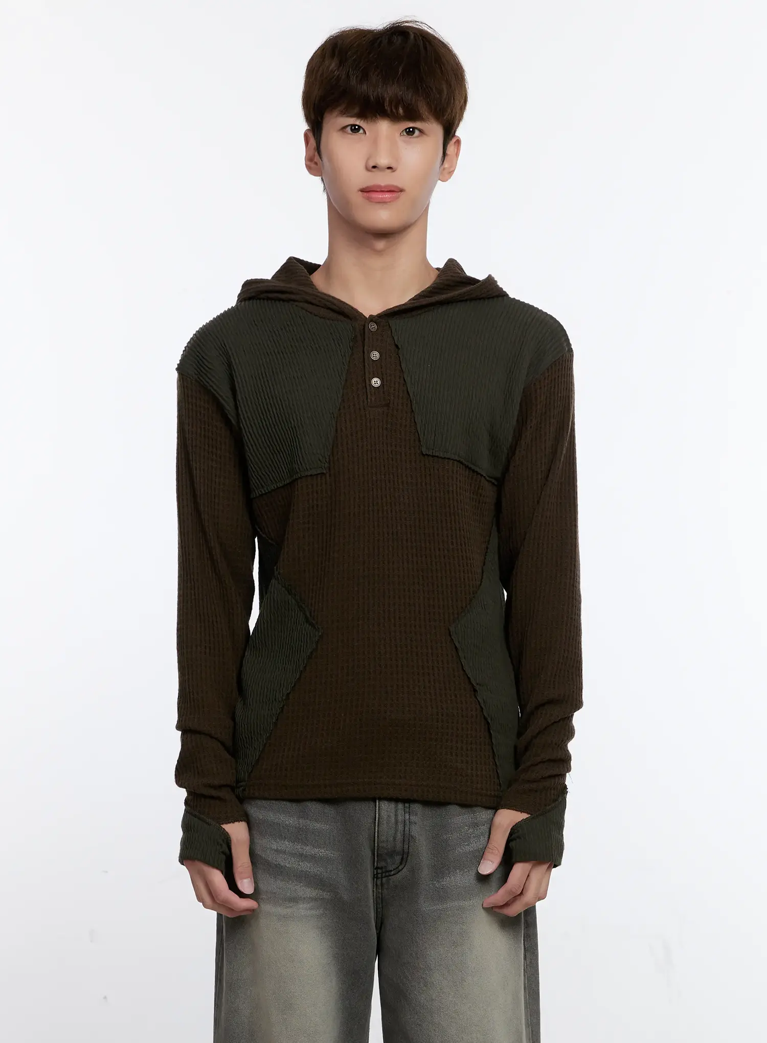Men's Henley Hooded Sweater IS530 - Image 8