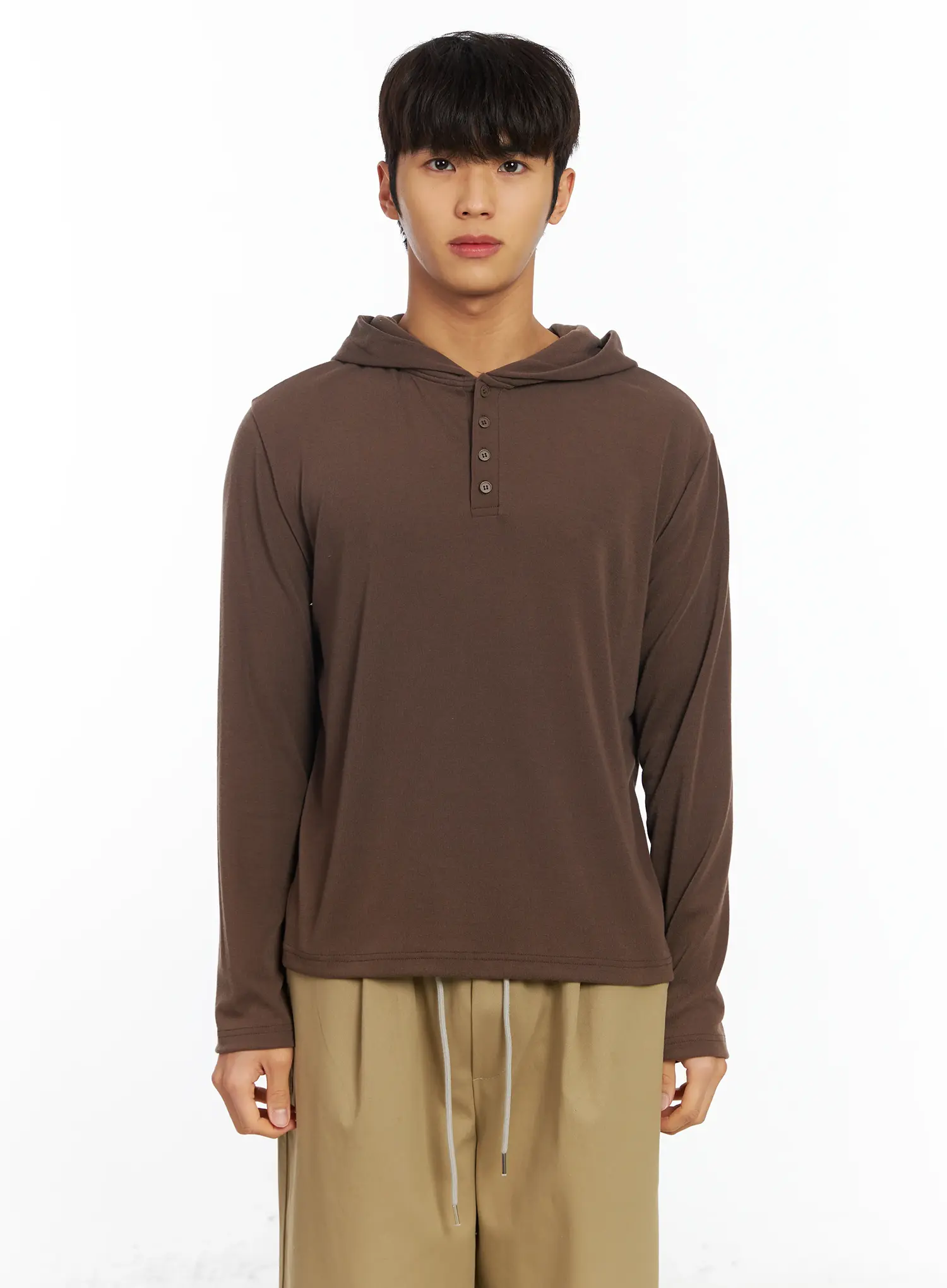 Men's Henley Long Sleeve Hoodie IF506 - Image 9