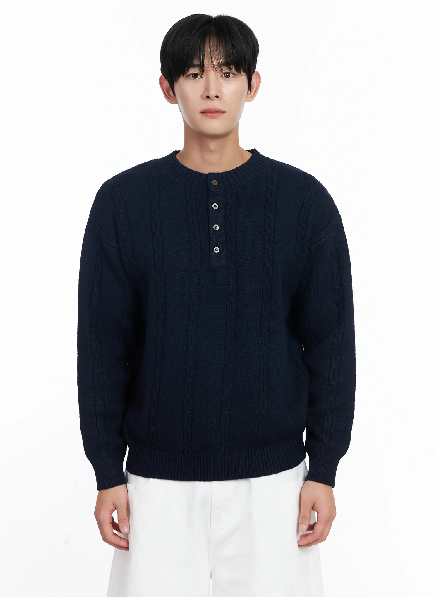 Men's Henley Neck Knit Sweater IJ521 - Image 10