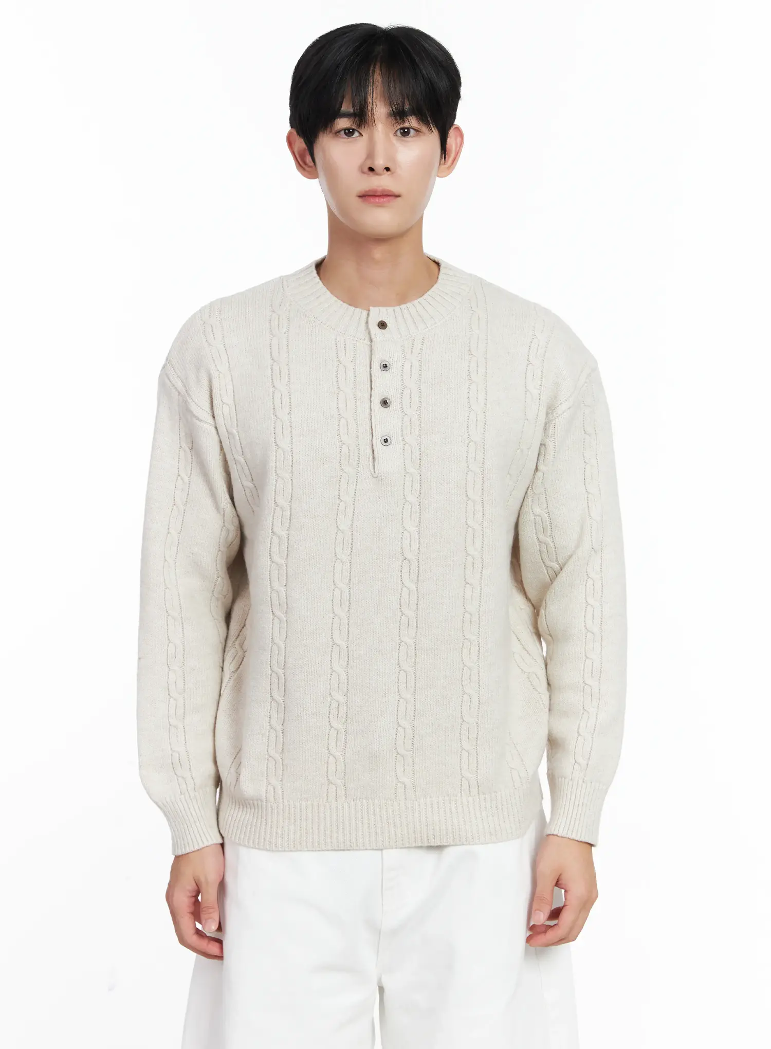 Men's Henley Neck Knit Sweater IJ521 - Image 11