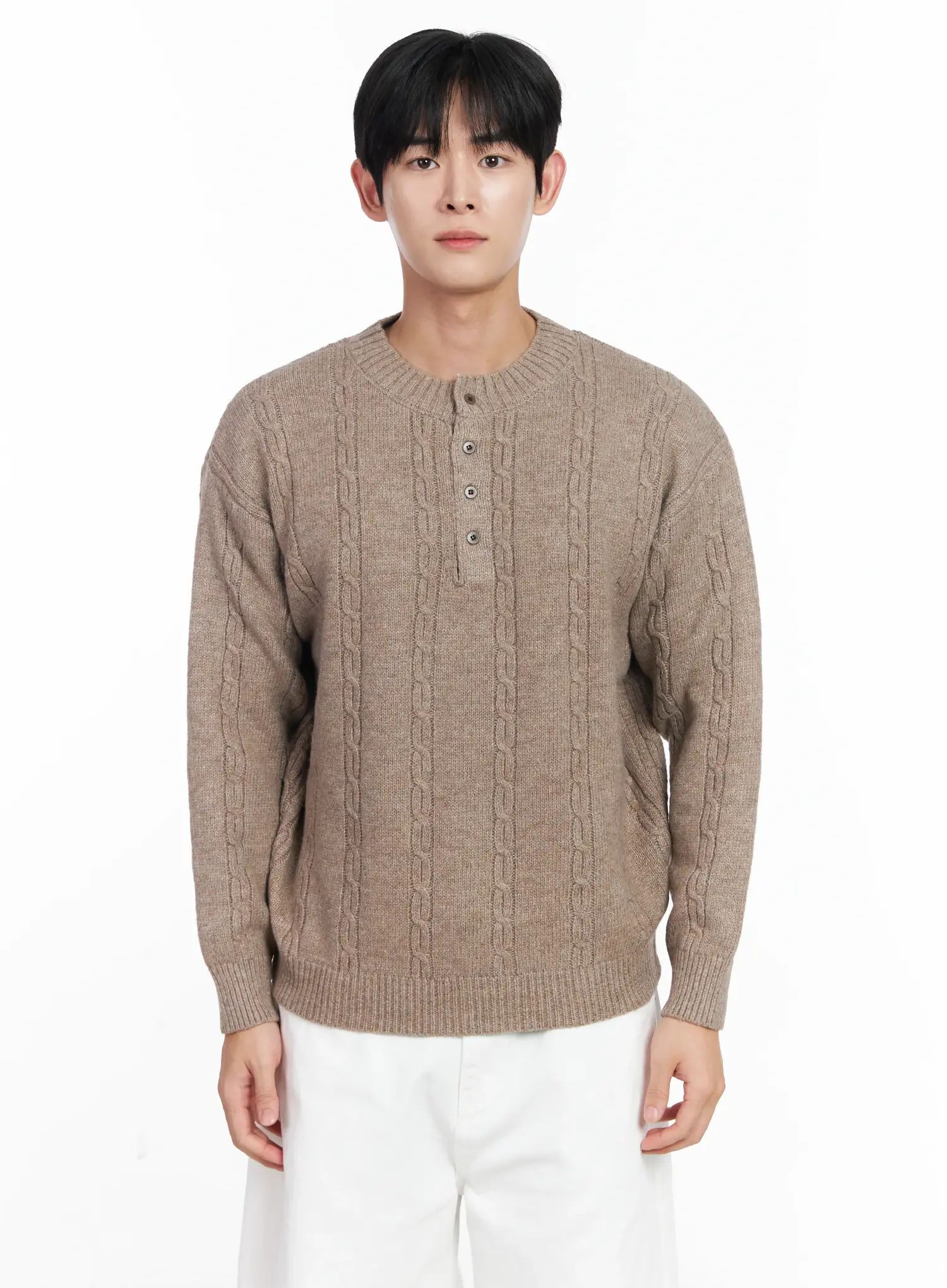 Men's Henley Neck Knit Sweater IJ521 - Image 12