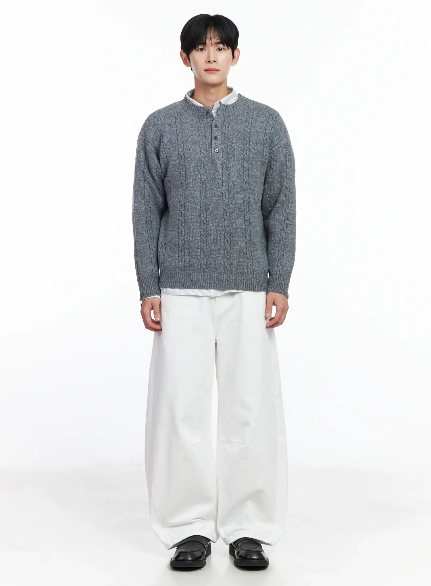 Men's Henley Neck Knit Sweater IJ521 - Image 3