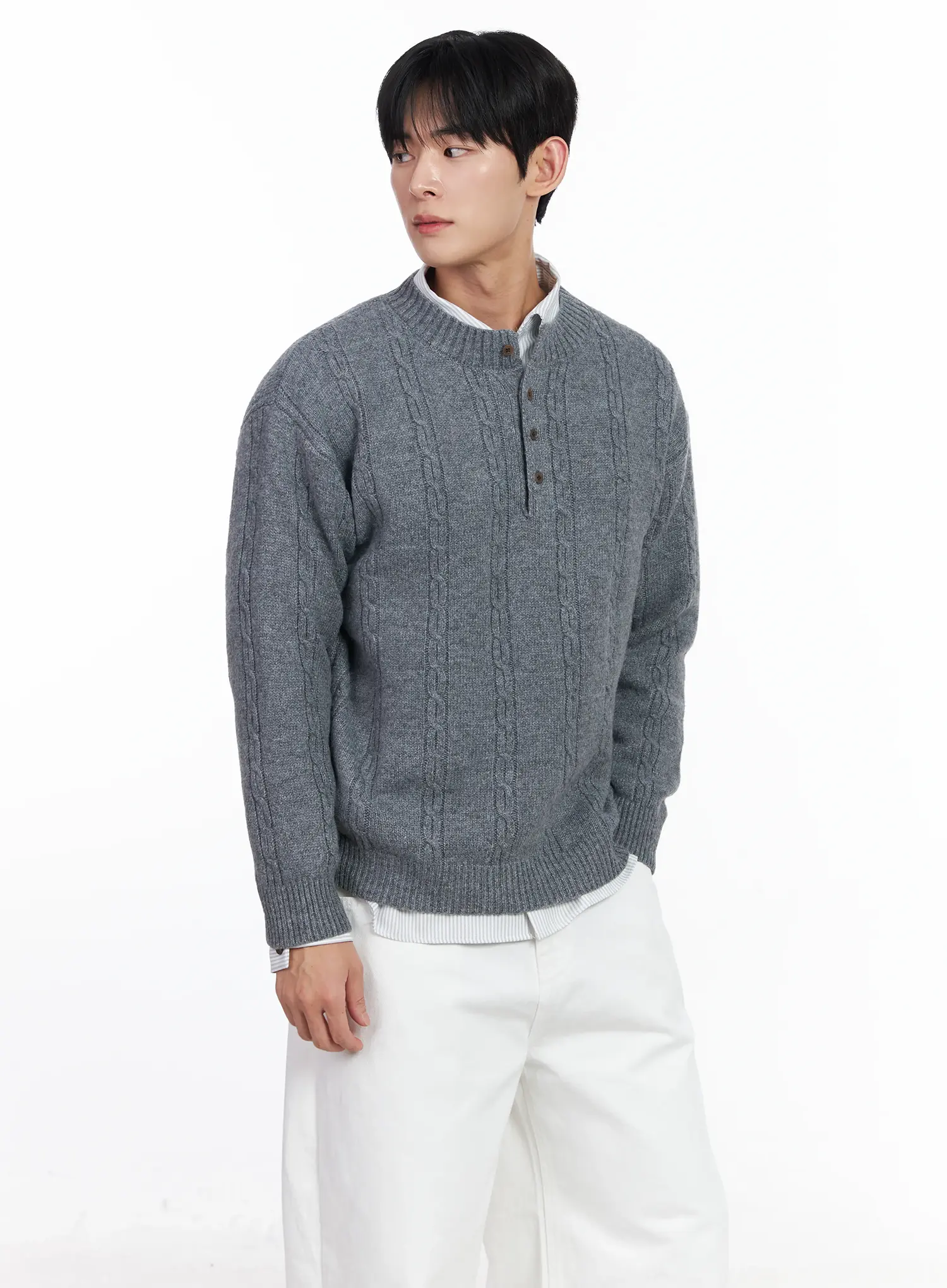 Men's Henley Neck Knit Sweater IJ521 - Image 6