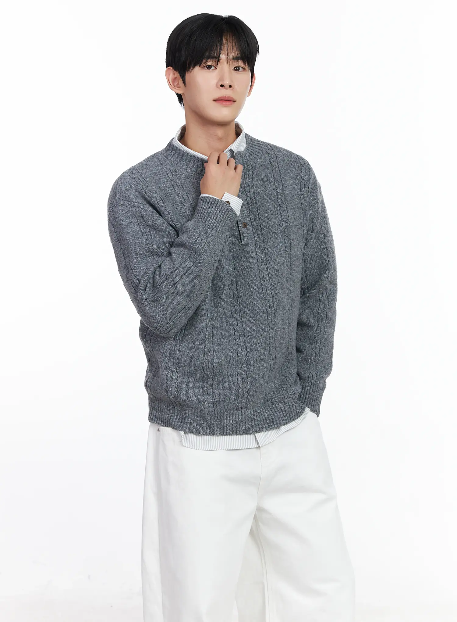 Men's Henley Neck Knit Sweater IJ521 - Image 7