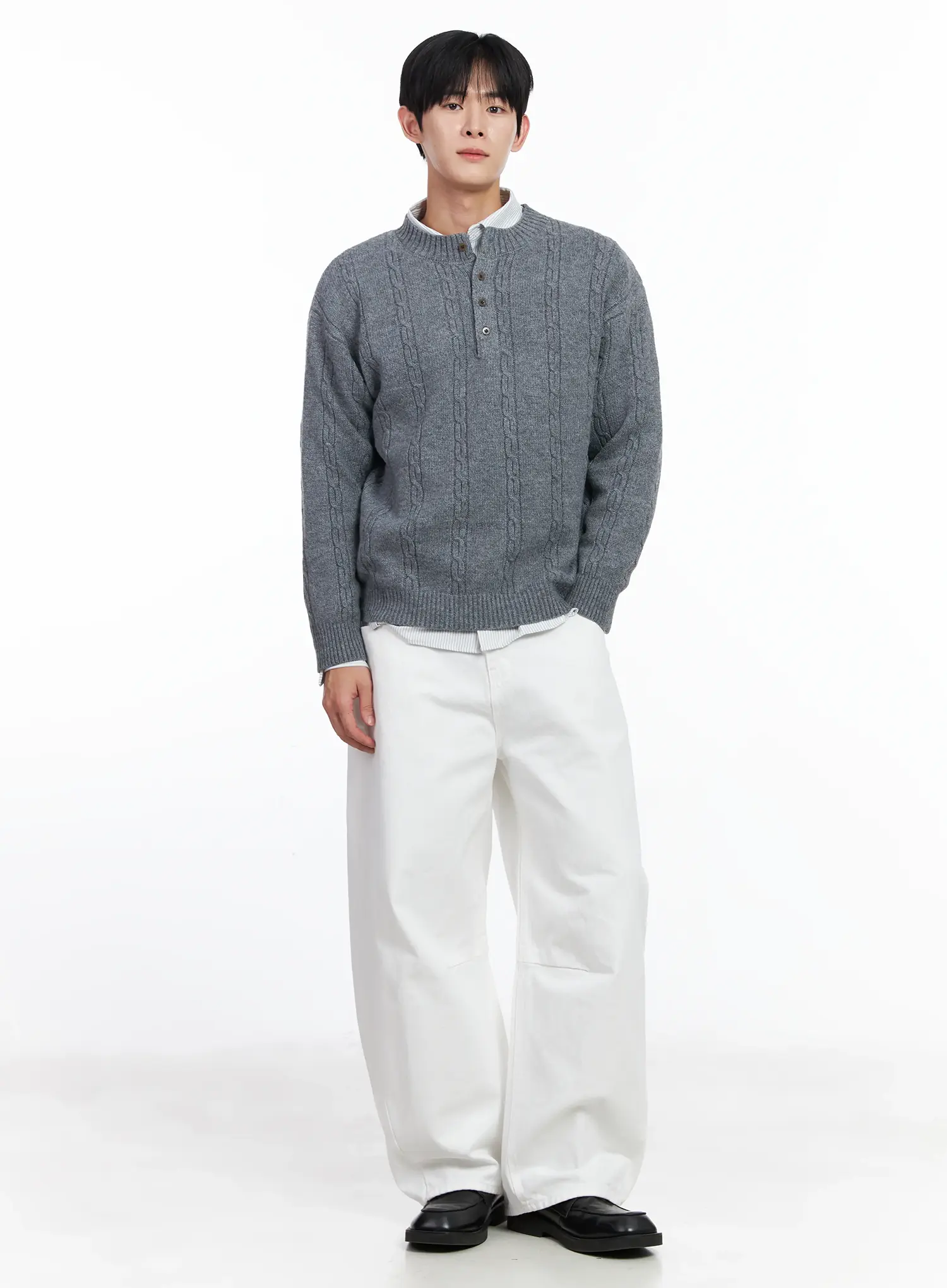 Men's Henley Neck Knit Sweater IJ521 - Image 8