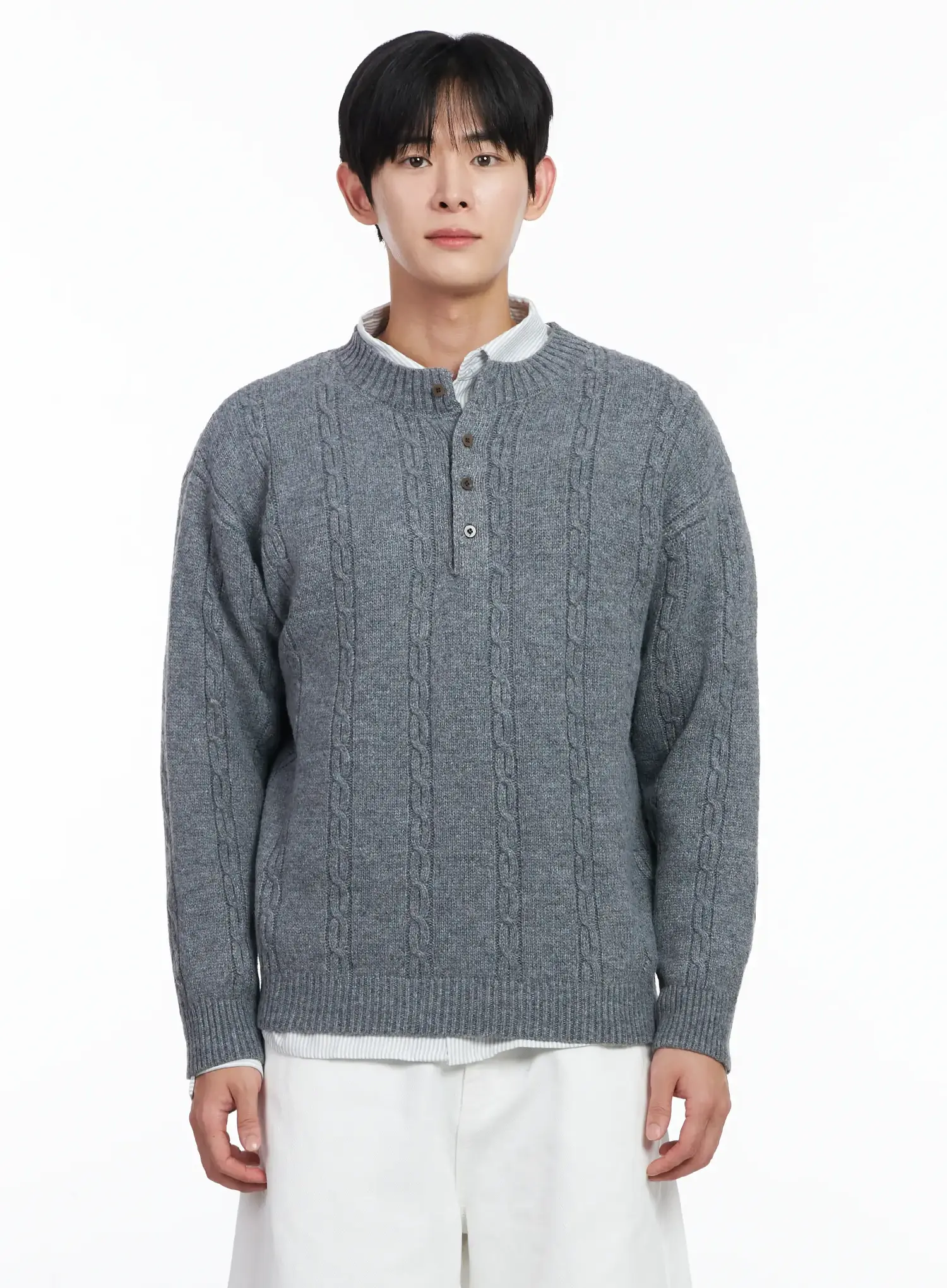 Men's Henley Neck Knit Sweater IJ521 - Image 9