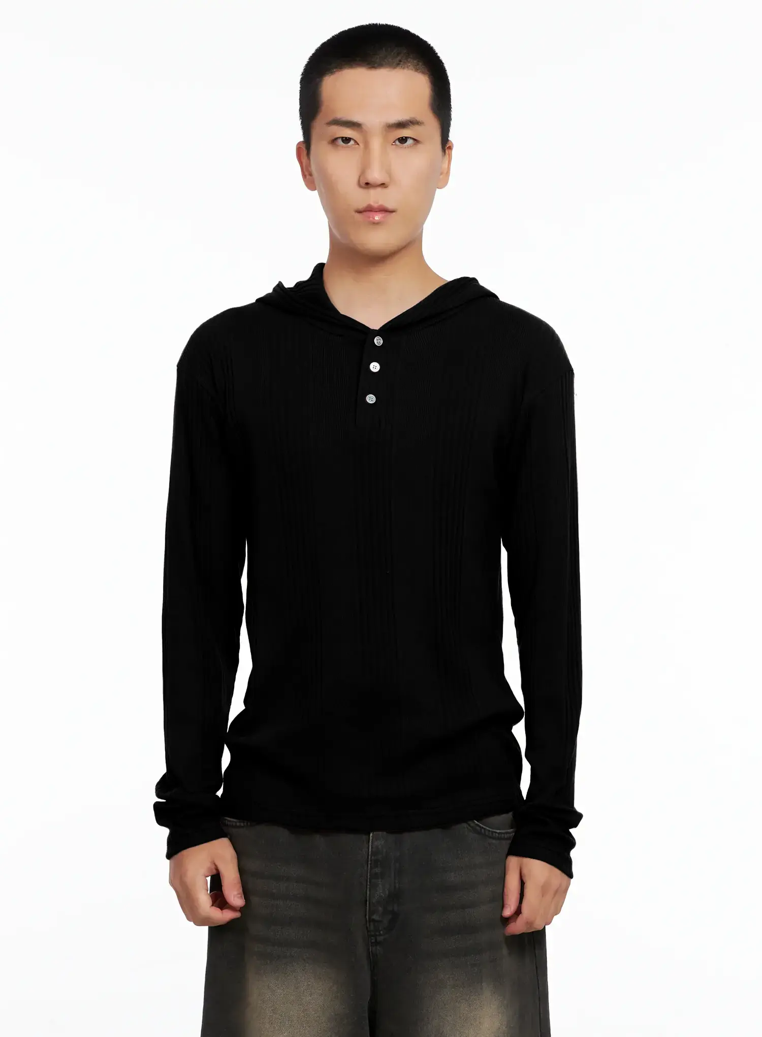 Men's Henley Neck Long Sleeve Hoodie IS502 - Image 14