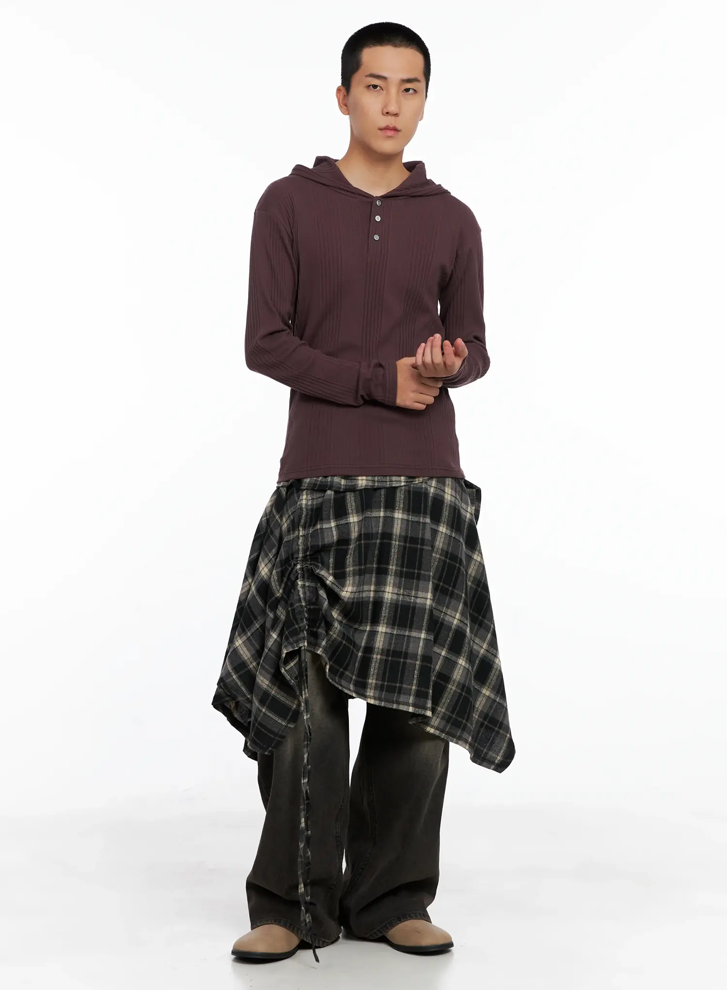 Men's Henley Neck Long Sleeve Hoodie IS502 - Image 2