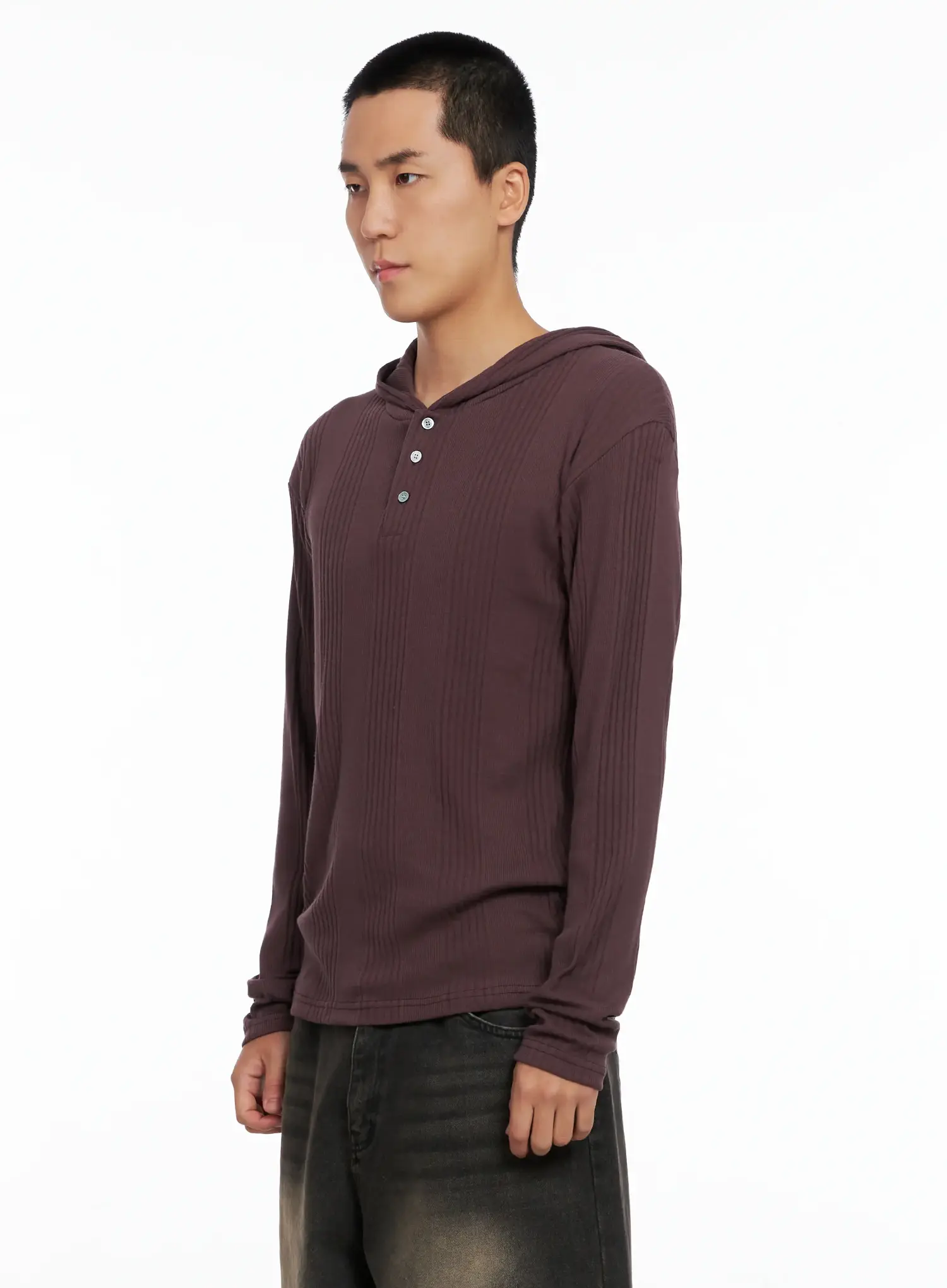 Men's Henley Neck Long Sleeve Hoodie IS502 - Image 4