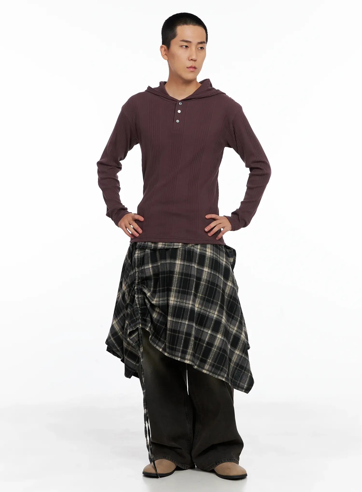 Men's Henley Neck Long Sleeve Hoodie IS502 - Image 8