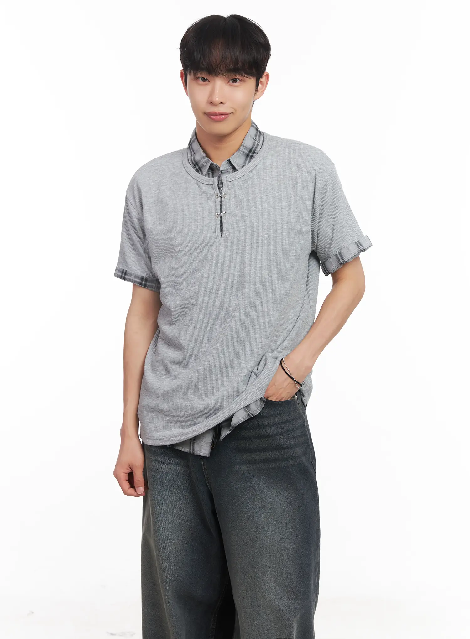 Men's Henley Neck Short-Sleeve Tee IU519 - Image 3