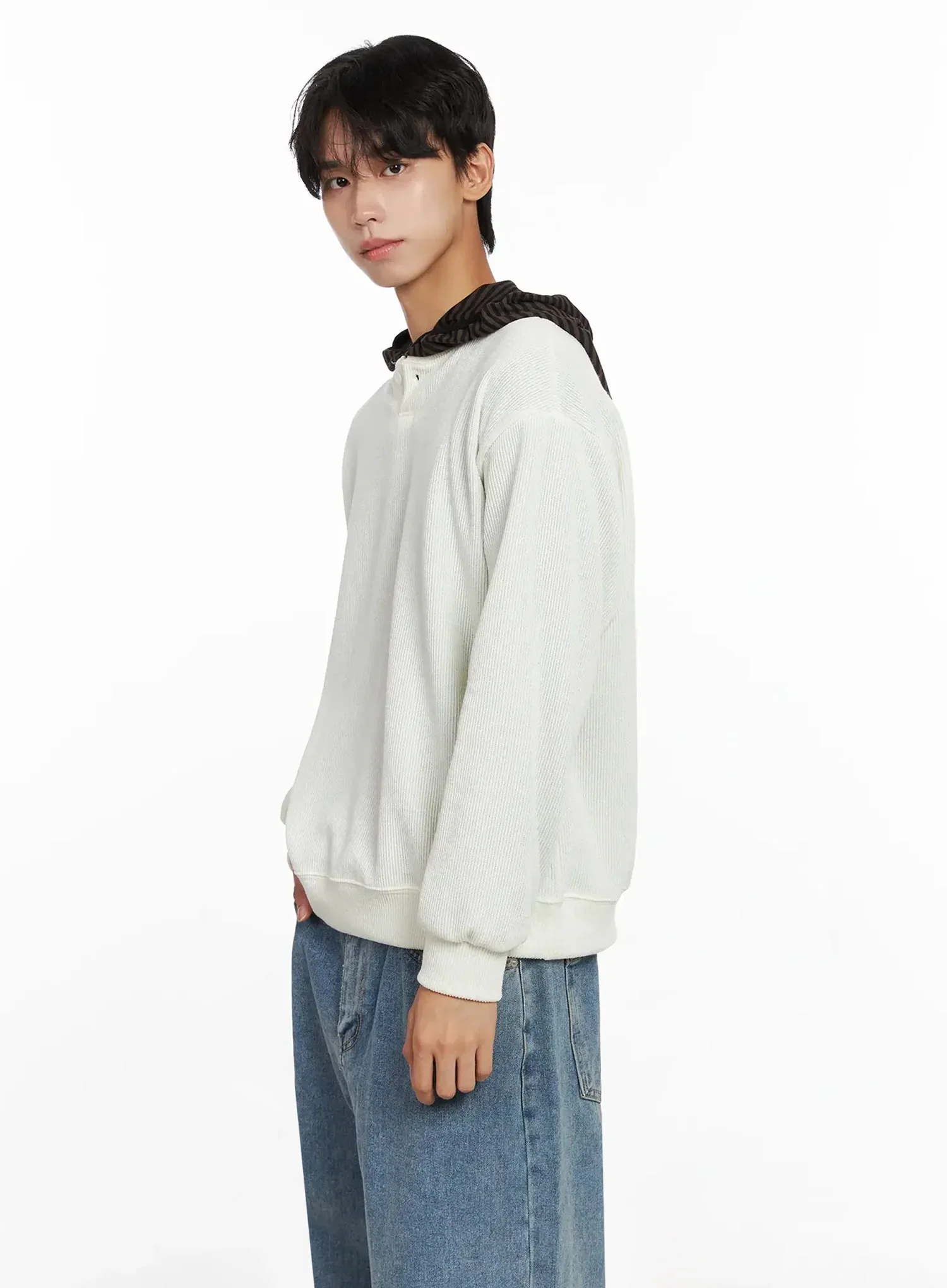 Men's Henley Neck Sweatshirts IO517 - Image 10