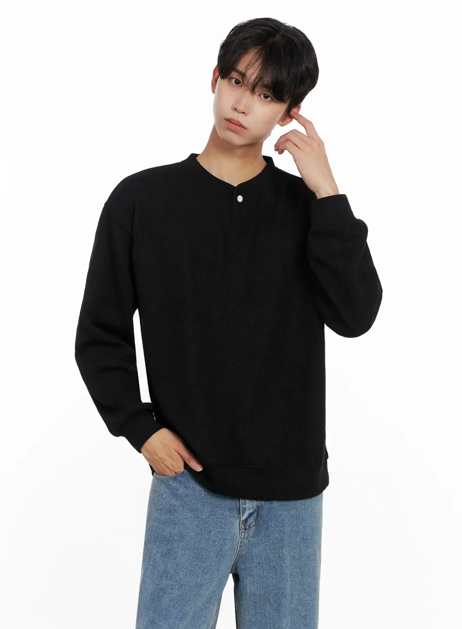 Men's Henley Neck Sweatshirts IO517 - Image 12