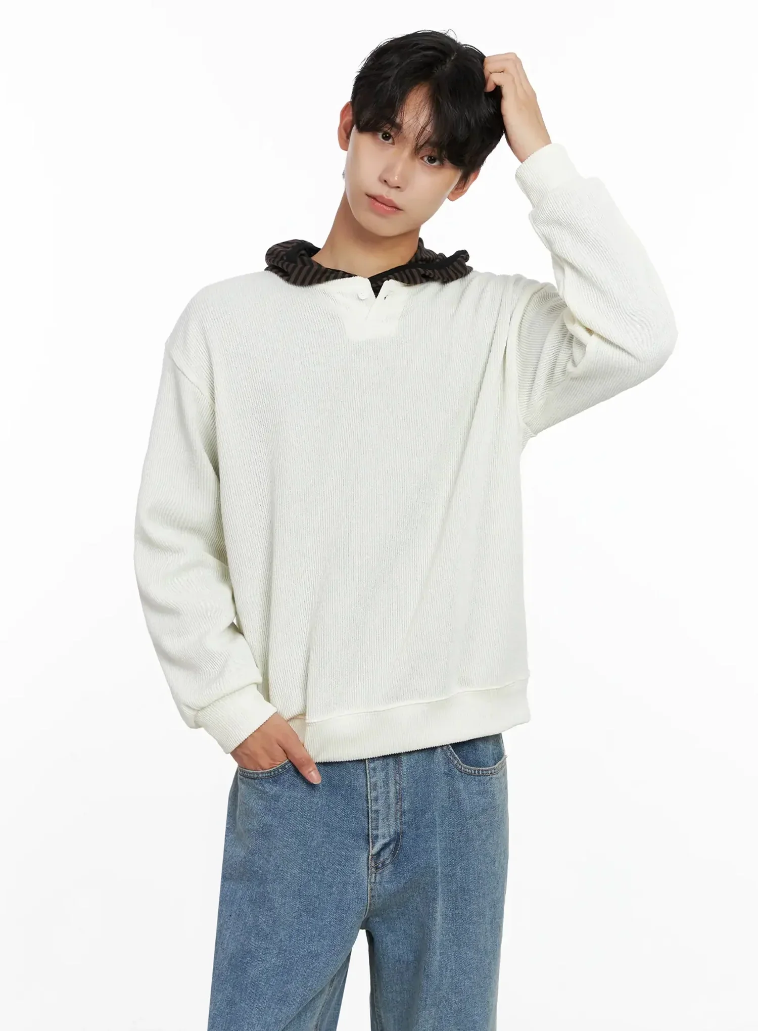 Men's Henley Neck Sweatshirts IO517 - Image 9