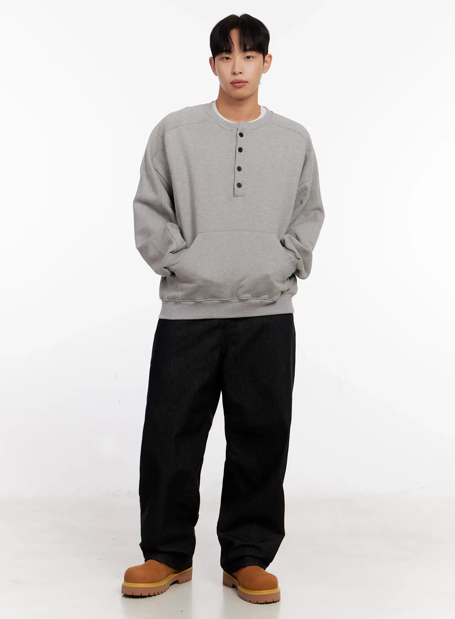 Men's Herringbone Wide-Leg Jeans (Black) IO523 - Image 3