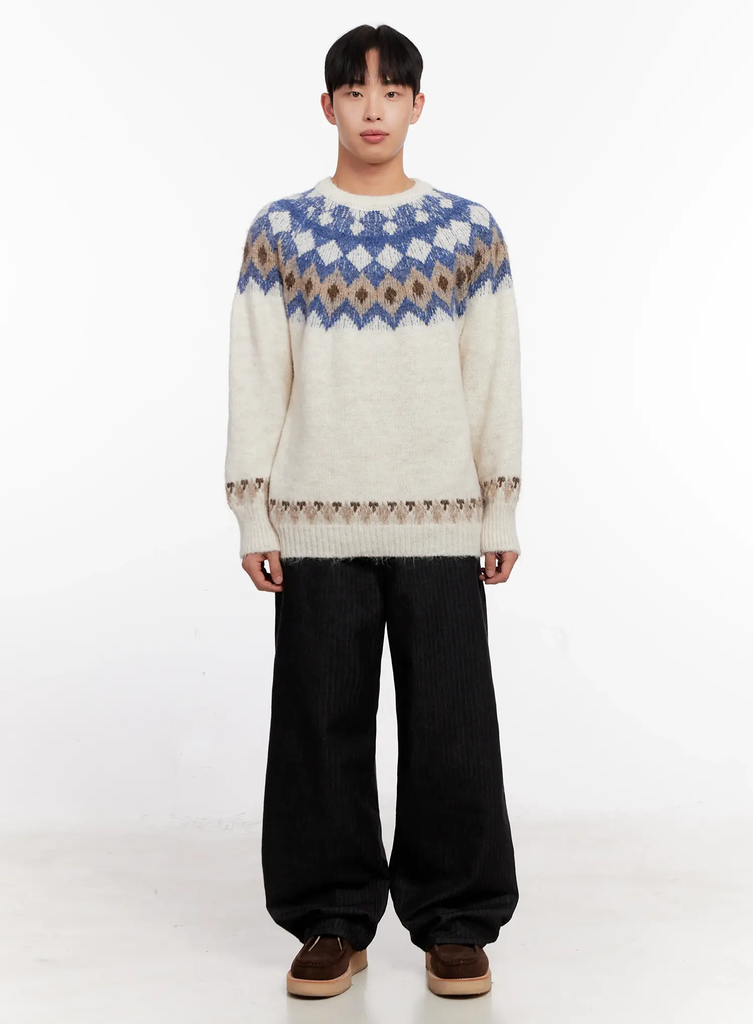 Men's Herringbone Wide-Leg Jeans (Black) IO523 - Image 4