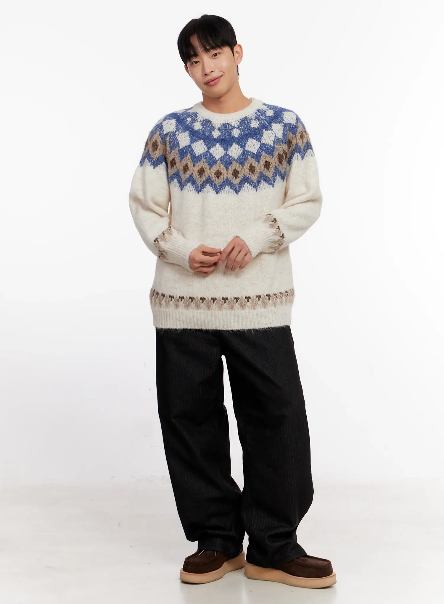 Men's Herringbone Wide-Leg Jeans (Black) IO523 - Image 9