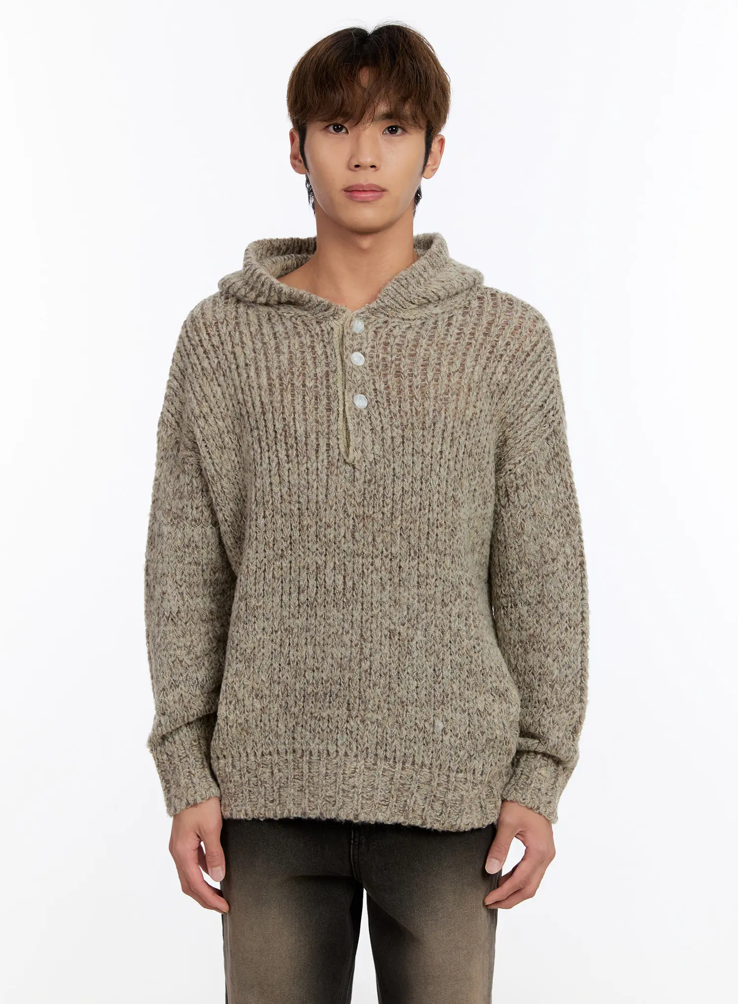 Men's Hooded Henley Knit Sweater IN528 - Image 10