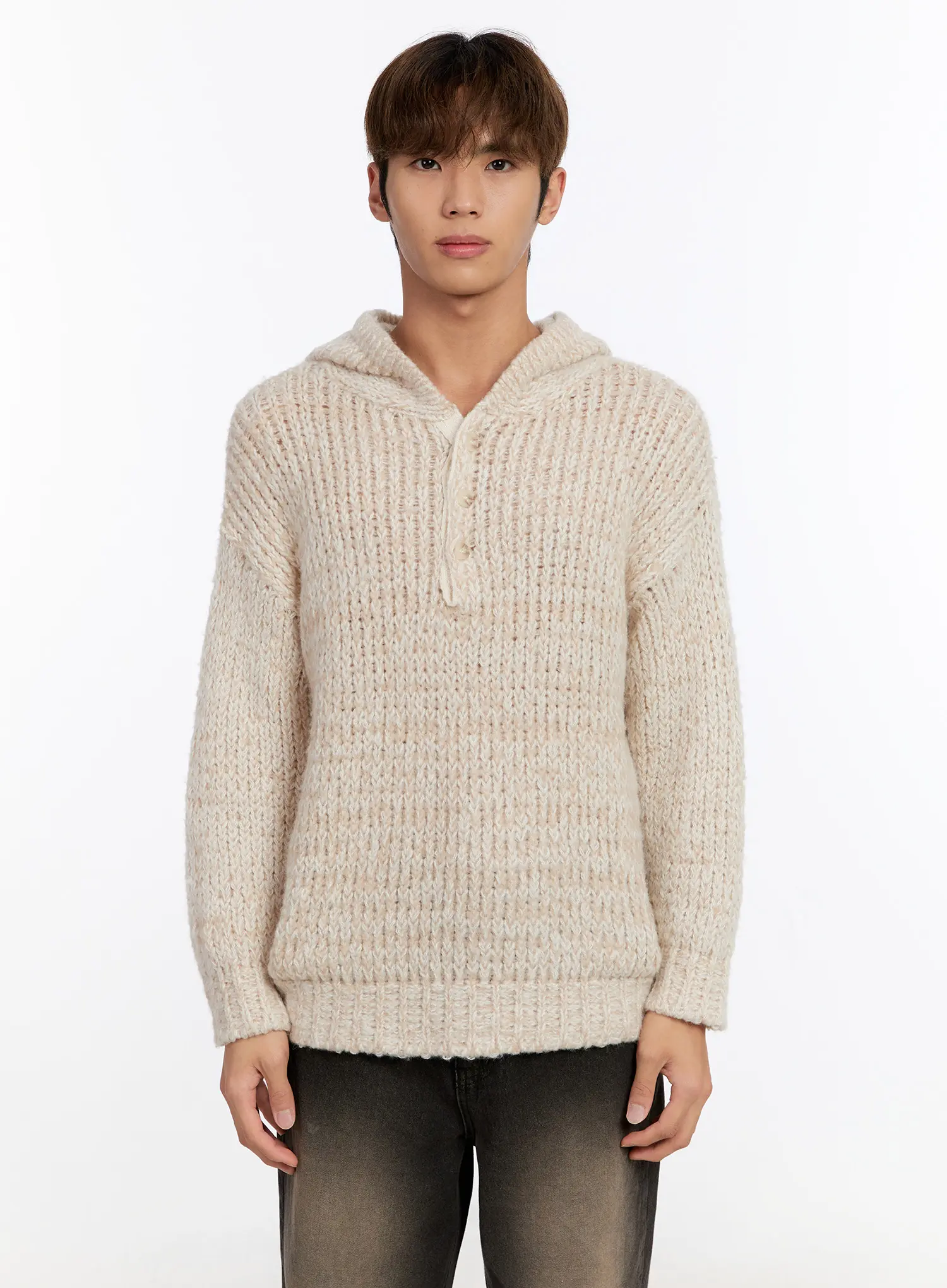Men's Hooded Henley Knit Sweater IN528 - Image 11