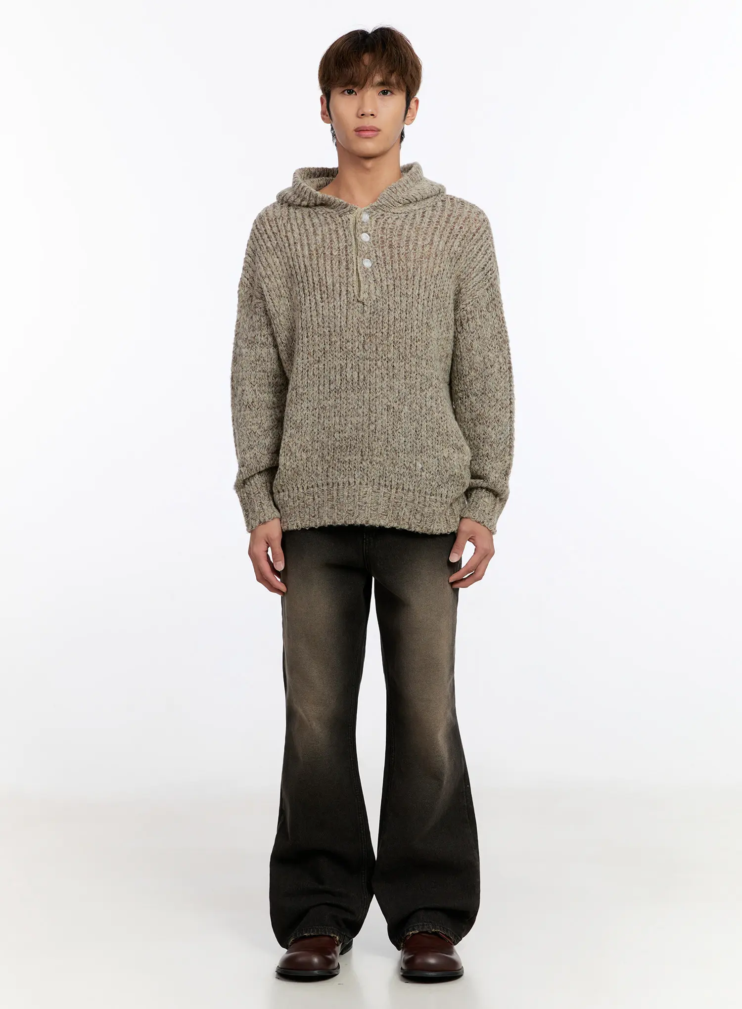 Men's Hooded Henley Knit Sweater IN528 - Image 3