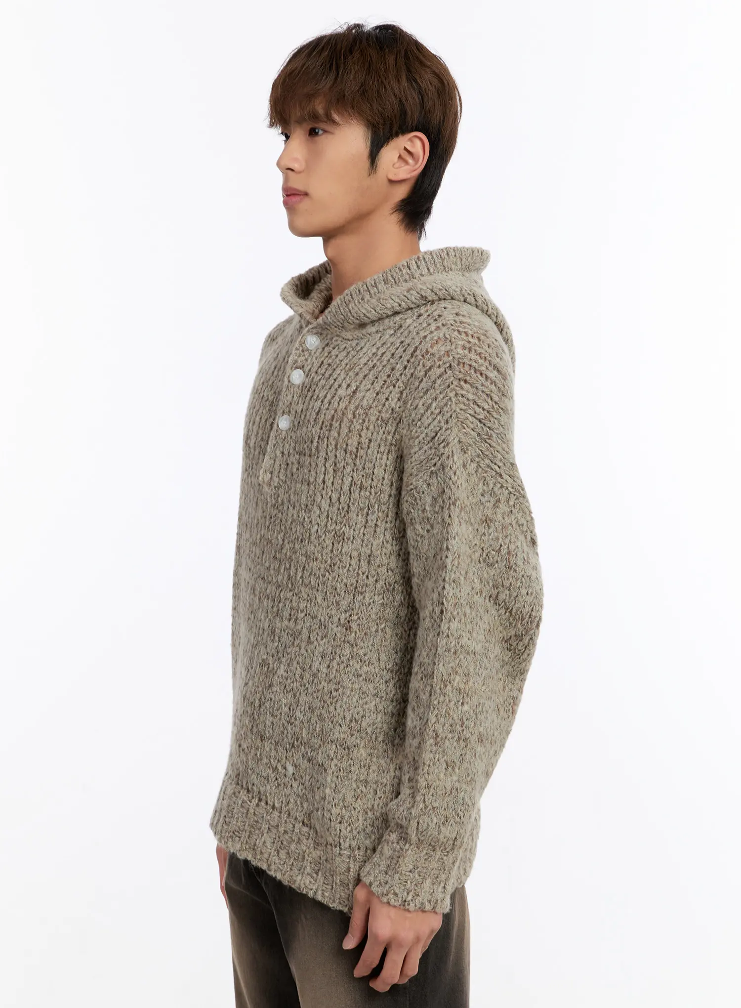 Men's Hooded Henley Knit Sweater IN528 - Image 4