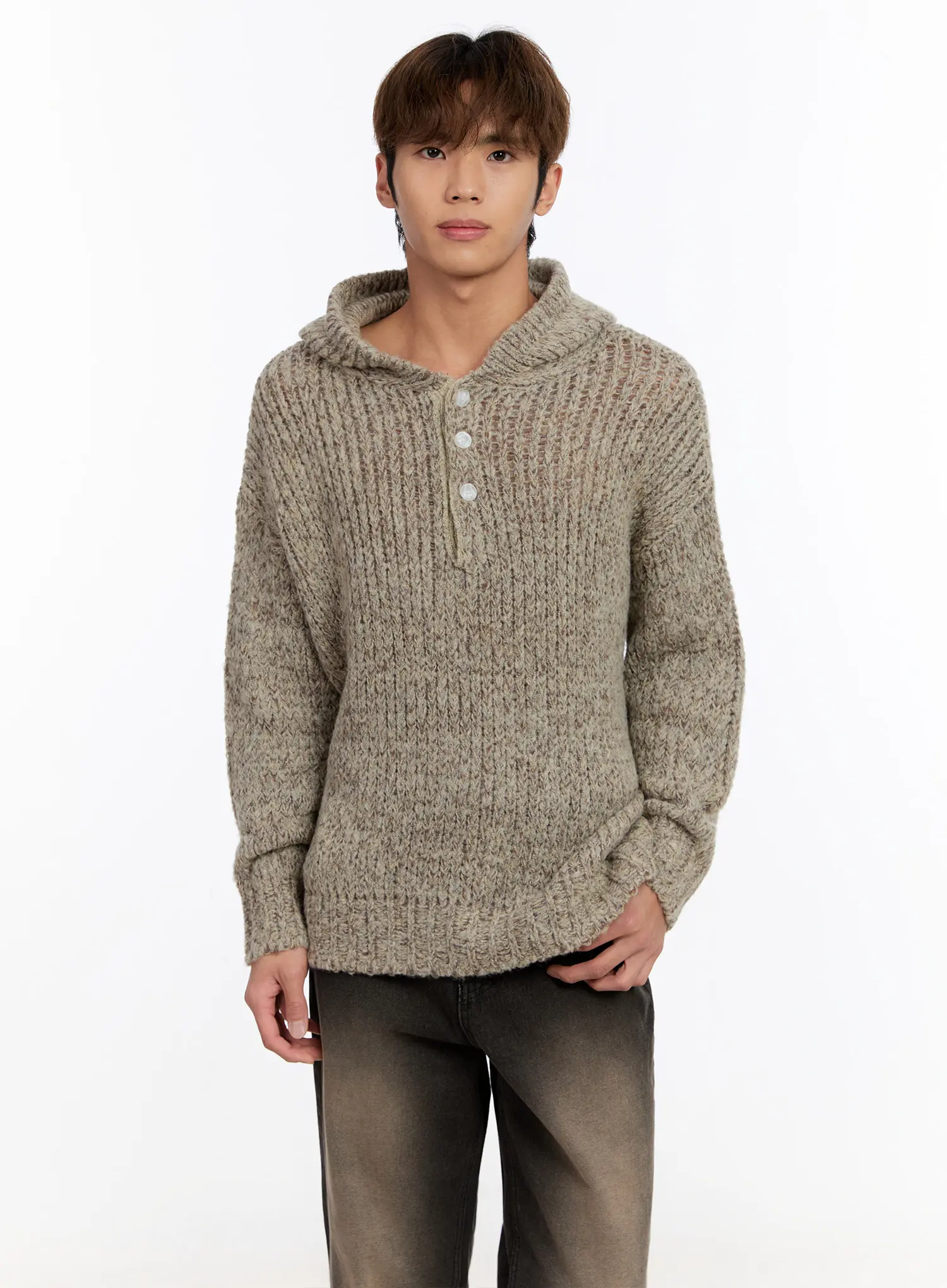 Men's Hooded Henley Knit Sweater IN528 - Image 6