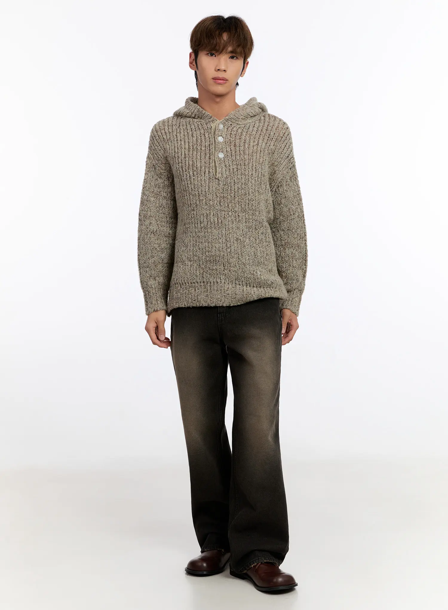 Men's Hooded Henley Knit Sweater IN528 - Image 7