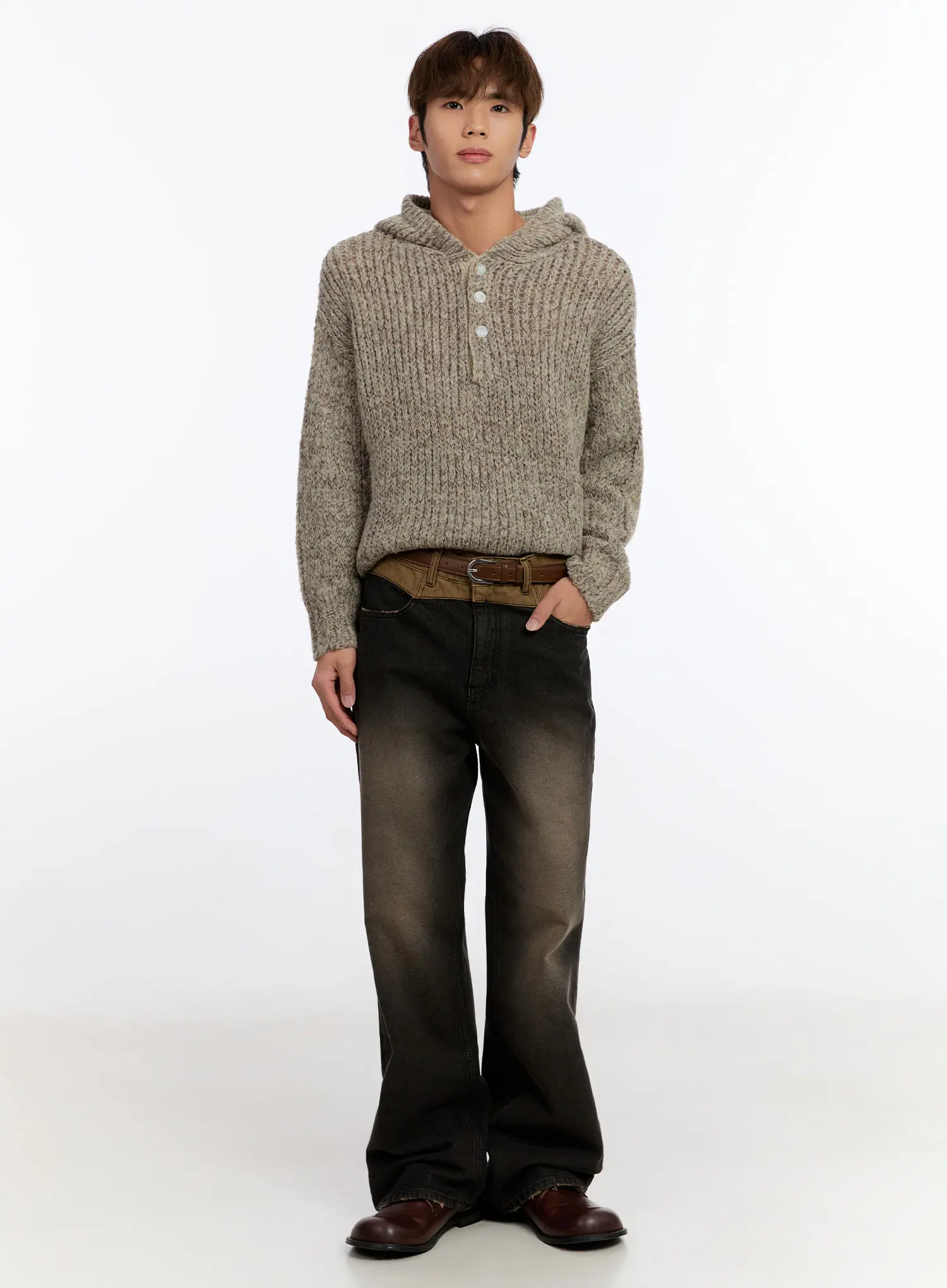 Men's Hooded Henley Knit Sweater IN528 - Image 8