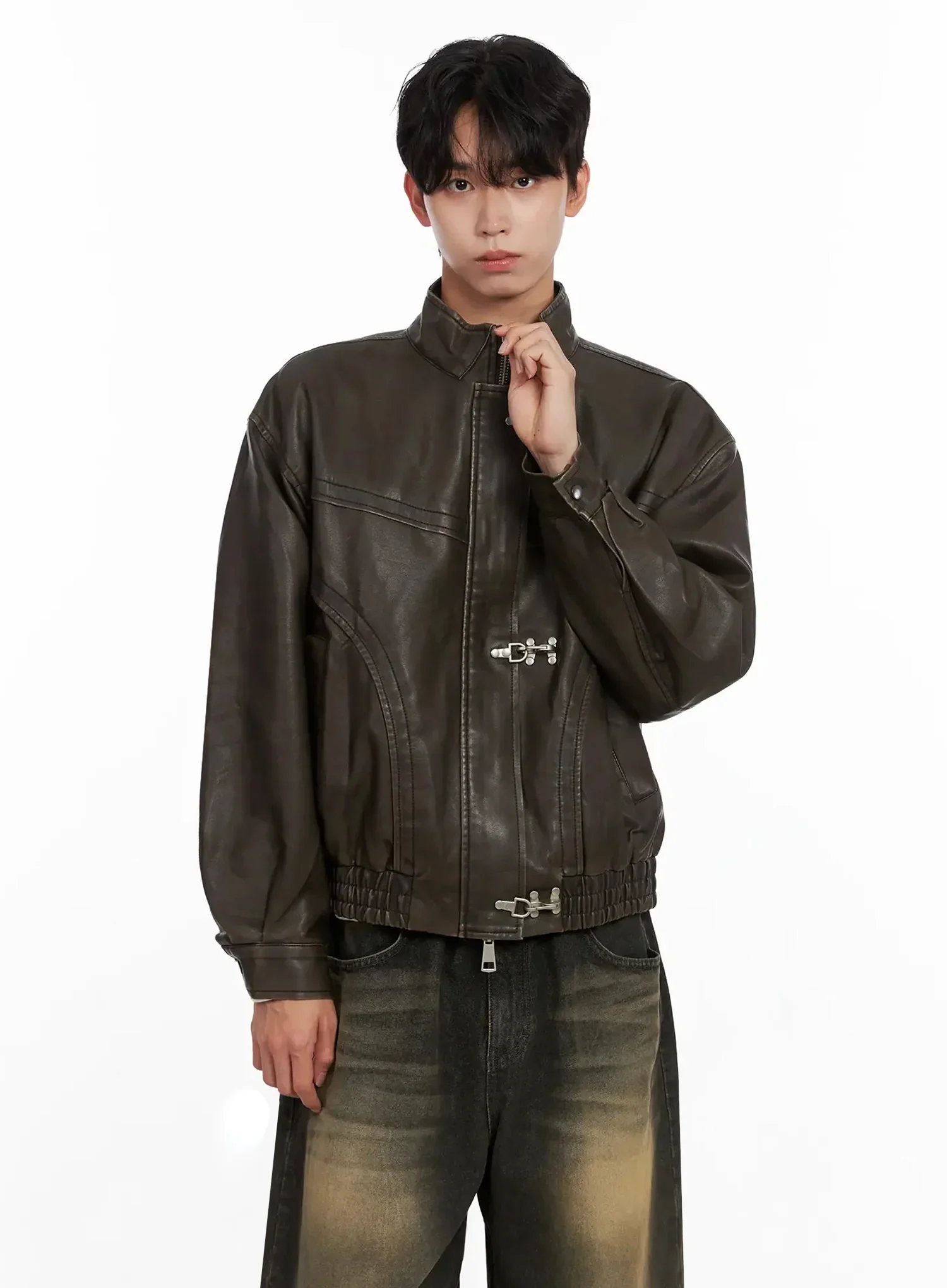 Men's Hook Faux Leather Jacket IO516 - Image 2