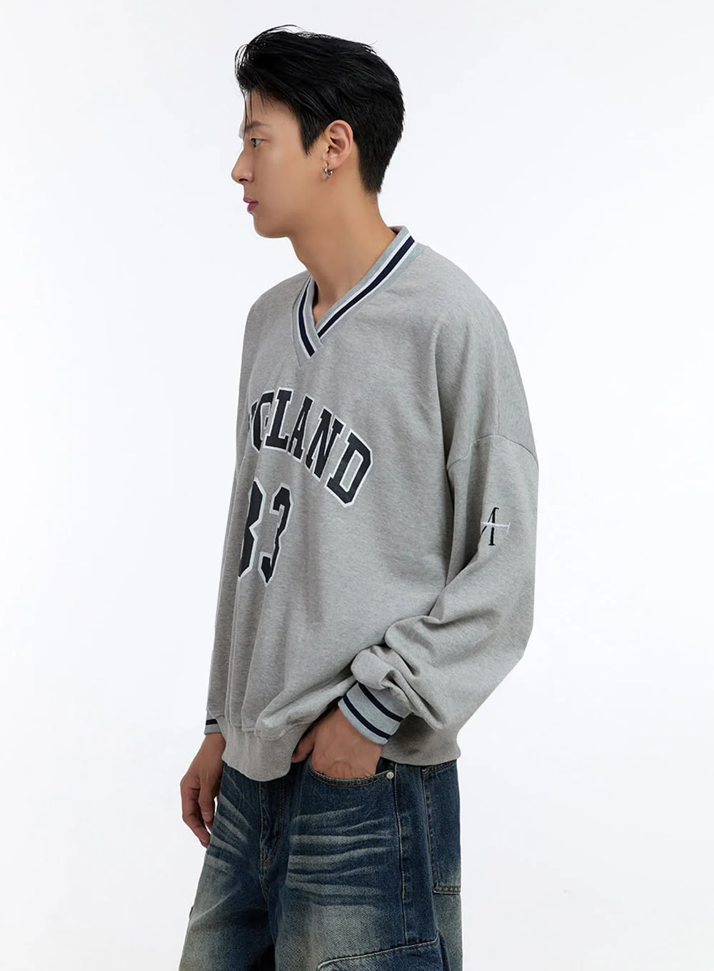 Men's Jersey Print V-Neck Sweatshirt IO428 - Image 4
