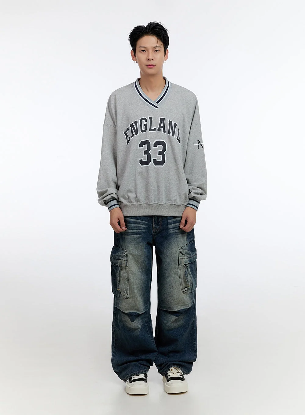 Men's Jersey Print V-Neck Sweatshirt IO428 - Image 8