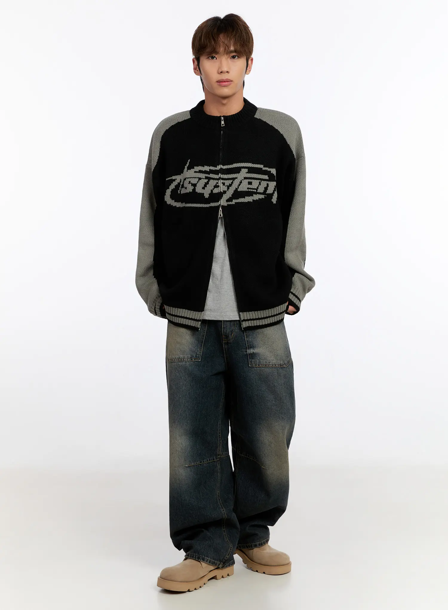 Men's Knit Round Zip-Up IN524 - Image 2