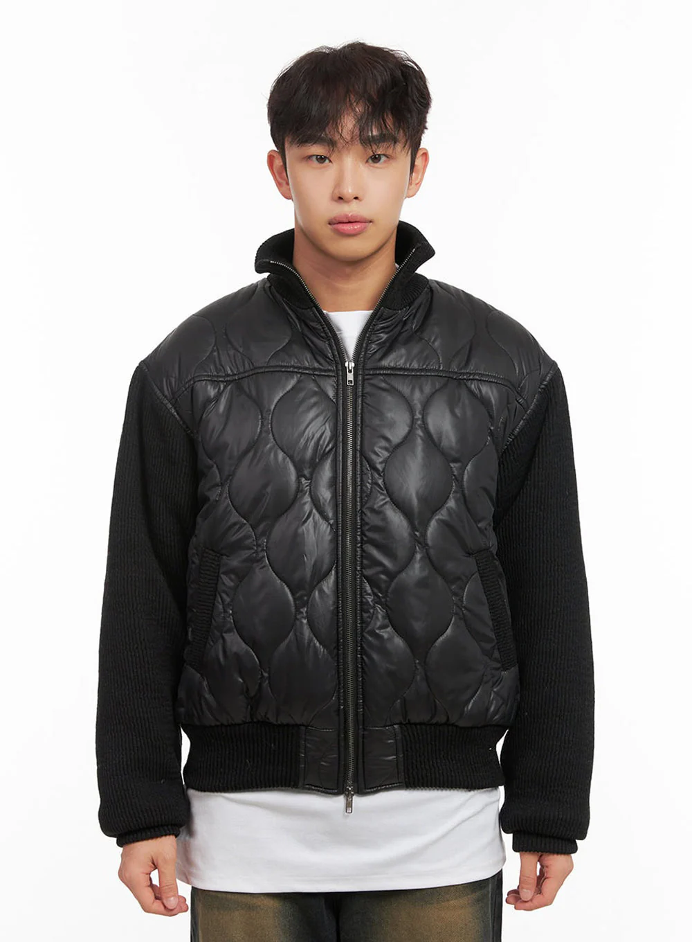 Men's Knit-Sleeve Quilted Bomber Jacket ID427 - Image 10