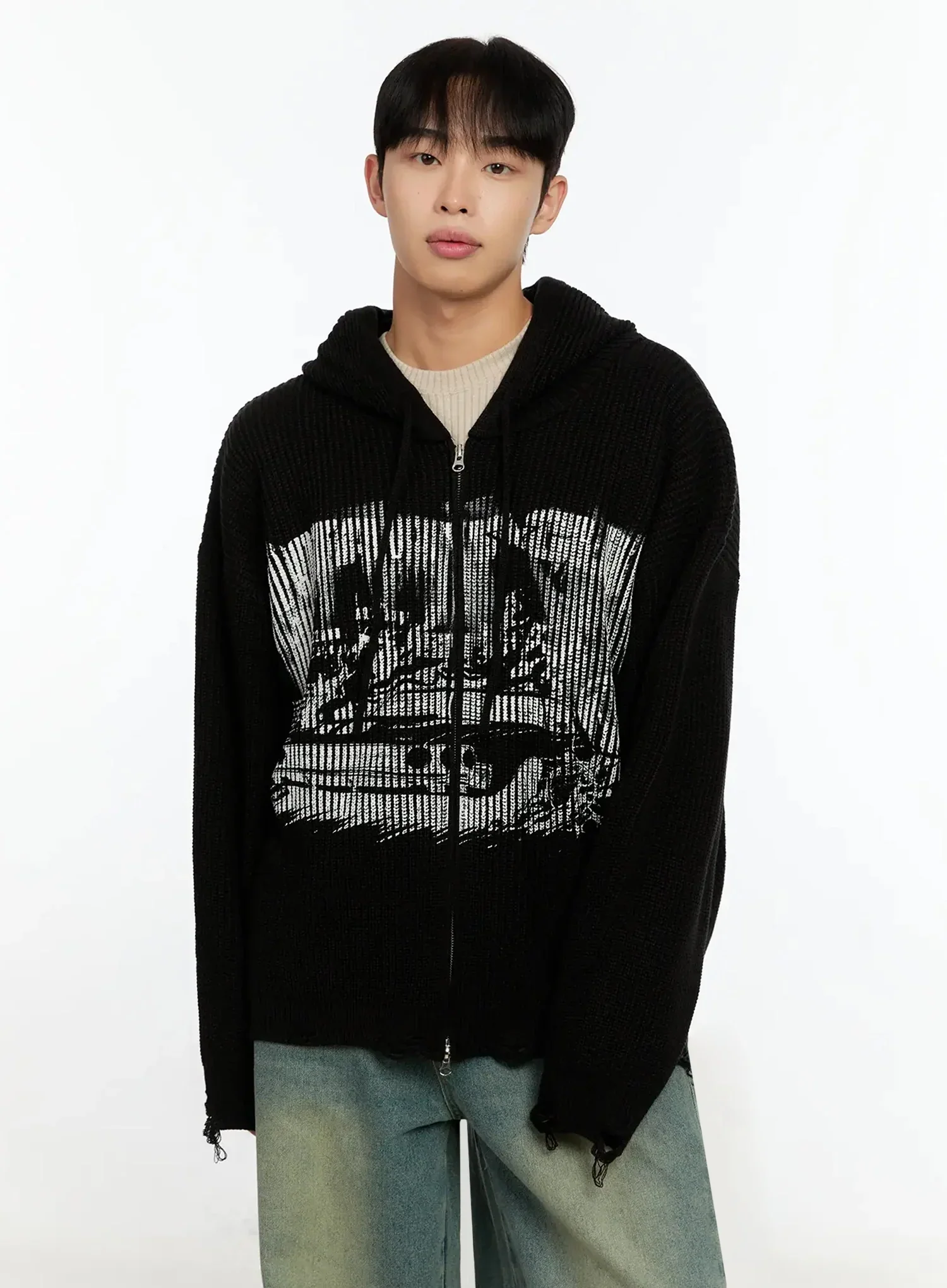 Men's Laser-Printed Knit Hooded Zip-Up IN525