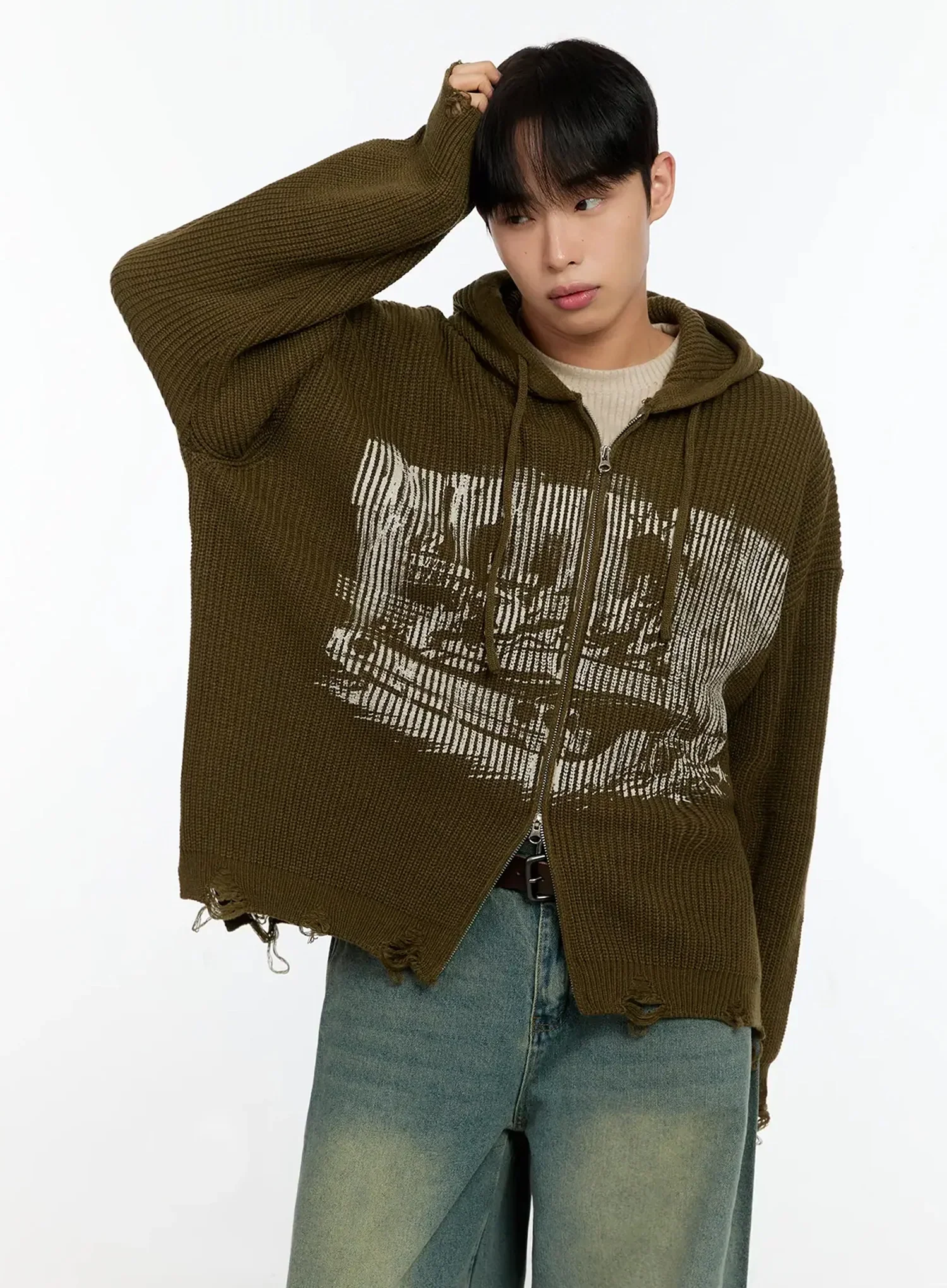 Men's Laser-Printed Knit Hooded Zip-Up IN525 - Image 10