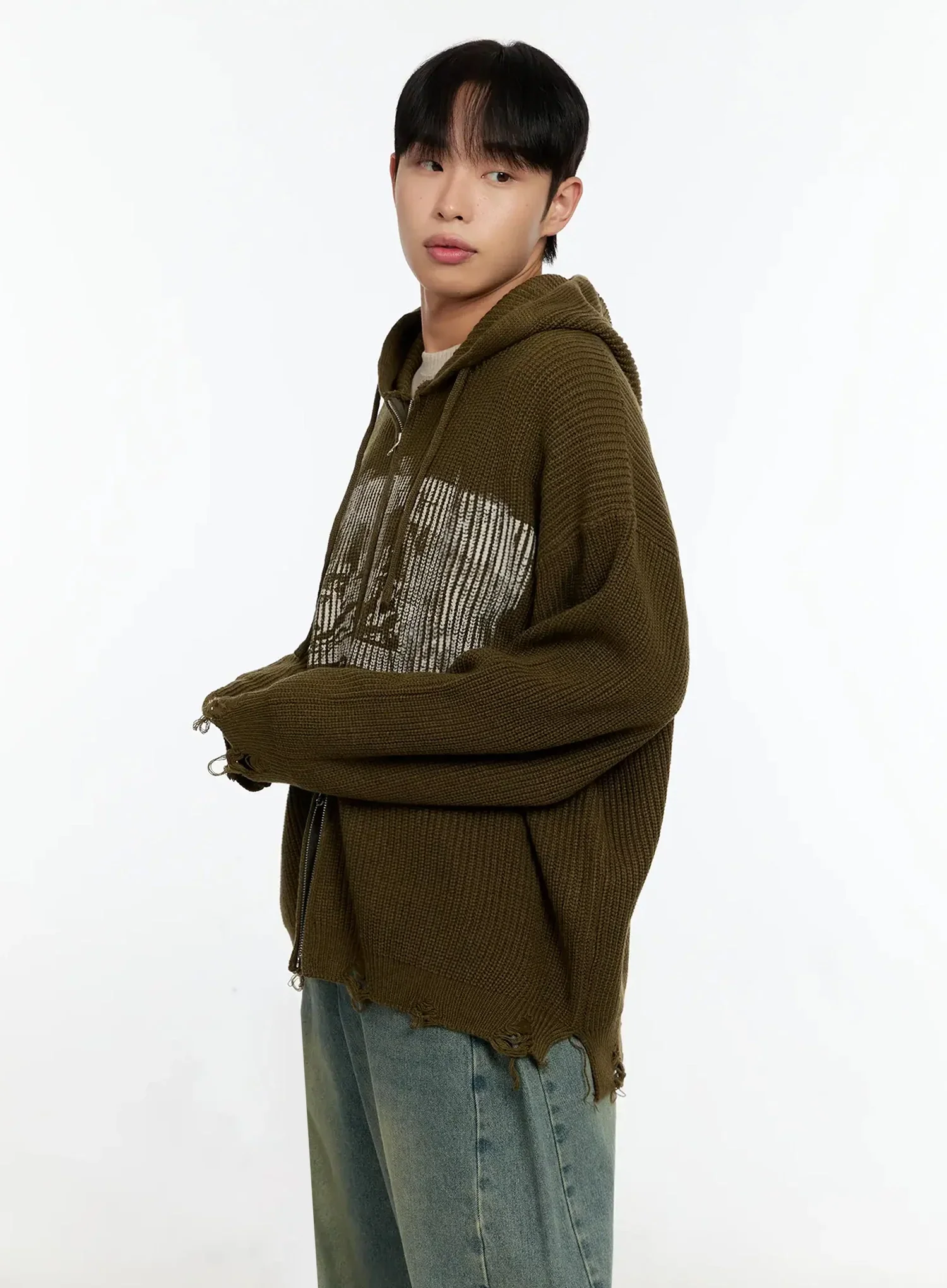 Men's Laser-Printed Knit Hooded Zip-Up IN525 - Image 11